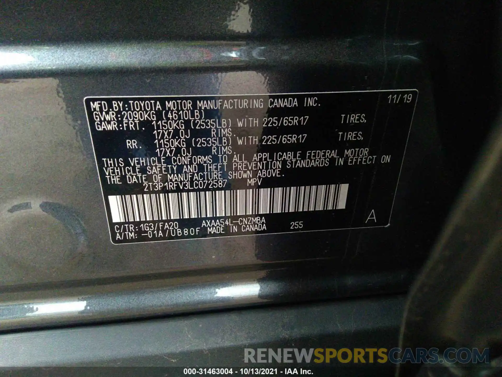 9 Фотография поврежденного автомобиля 2T3P1RFV3LC072587 TOYOTA RAV4 2020