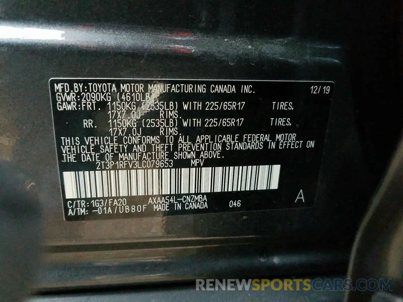 10 Фотография поврежденного автомобиля 2T3P1RFV3LC079653 TOYOTA RAV4 2020