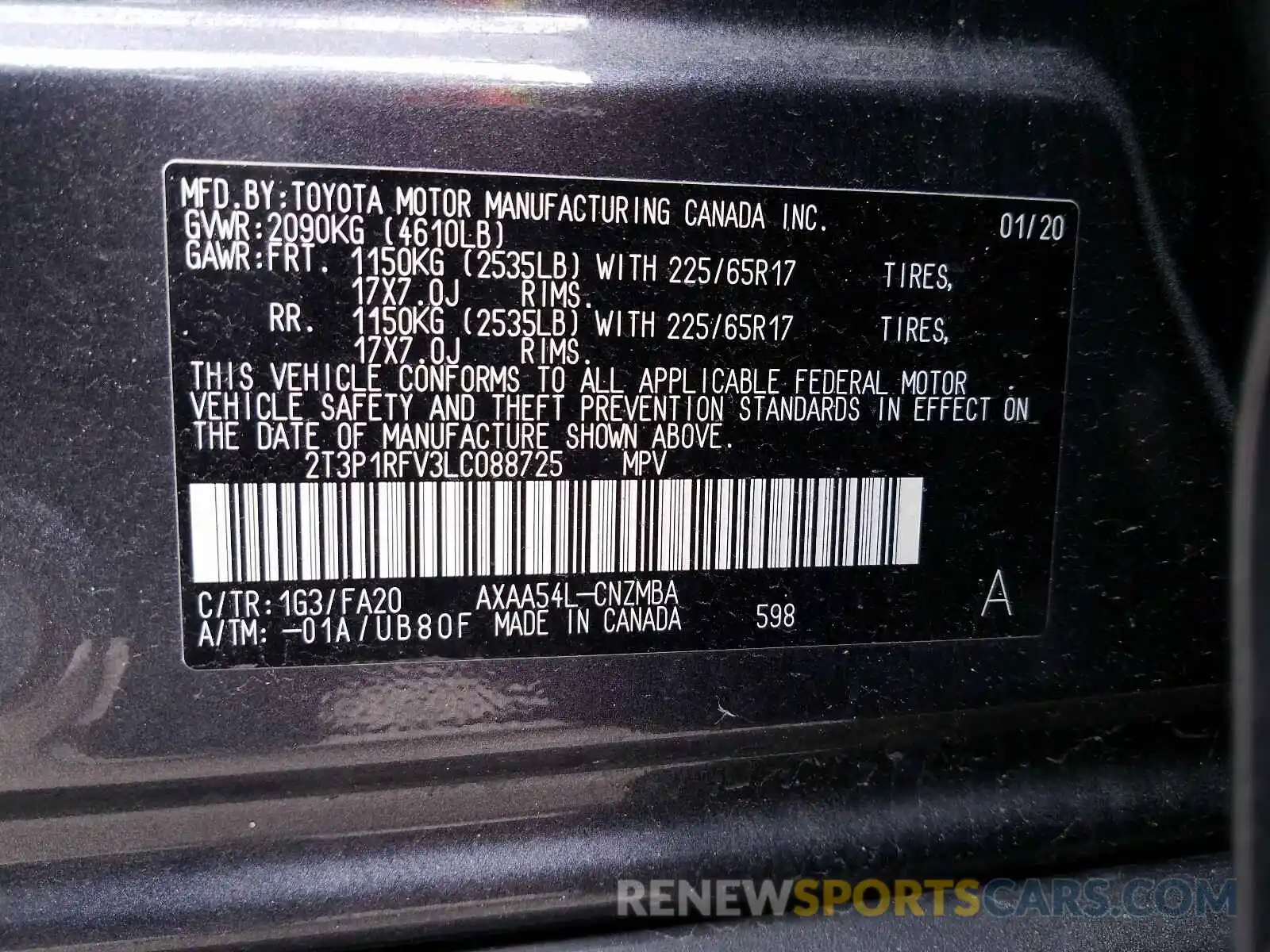 10 Фотография поврежденного автомобиля 2T3P1RFV3LC088725 TOYOTA RAV4 2020