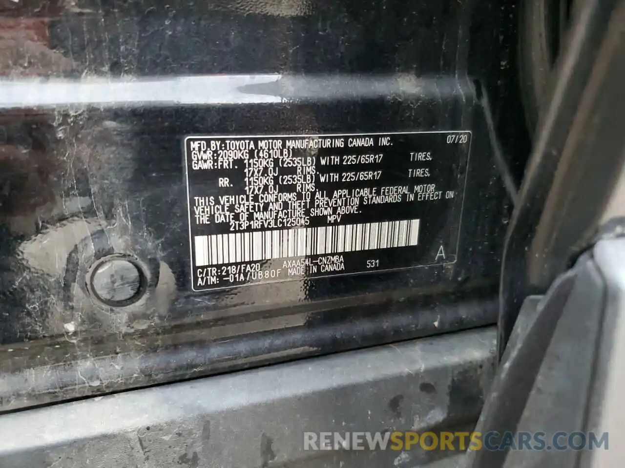 12 Фотография поврежденного автомобиля 2T3P1RFV3LC125045 TOYOTA RAV4 2020