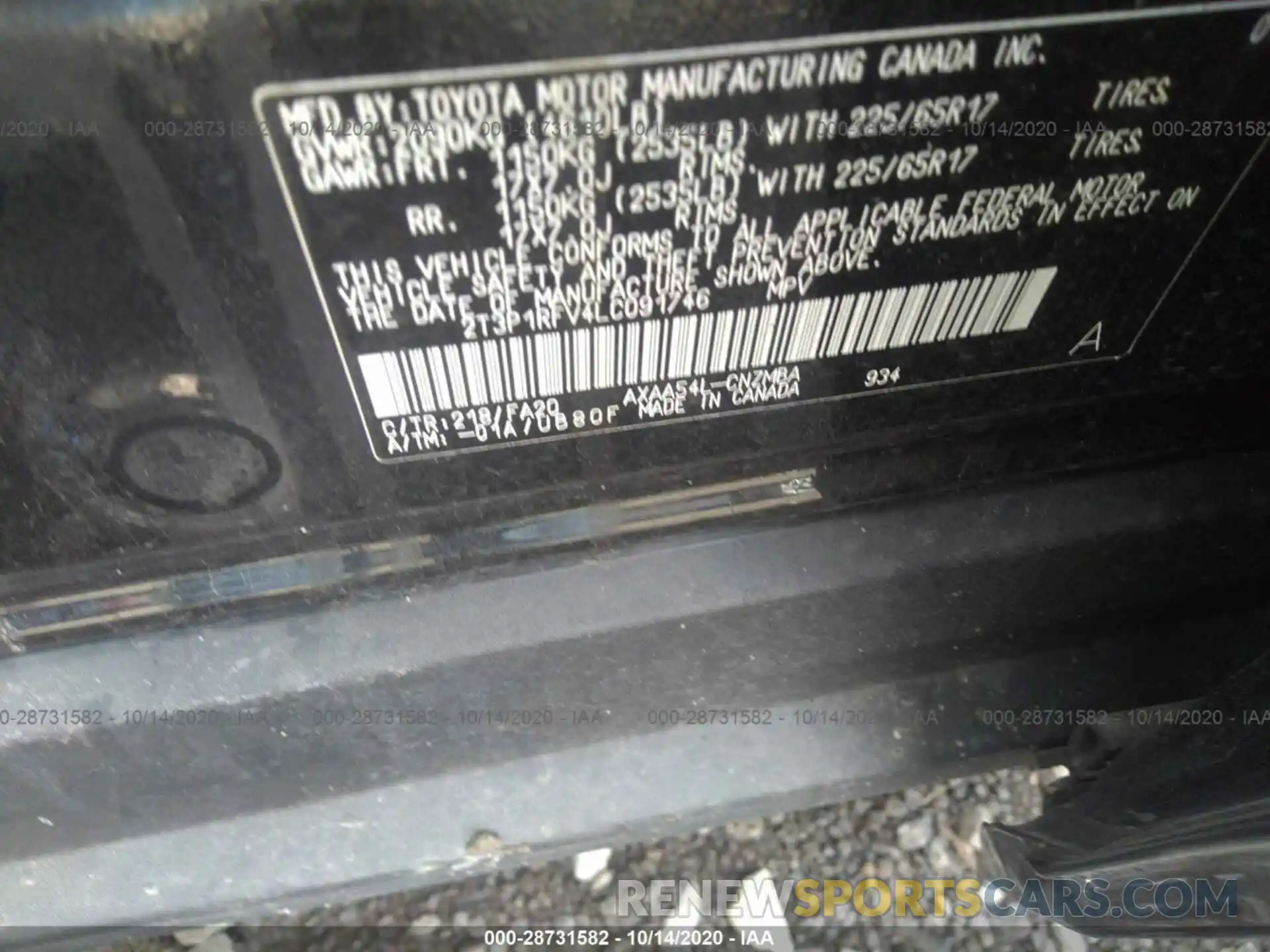 9 Фотография поврежденного автомобиля 2T3P1RFV4LC091746 TOYOTA RAV4 2020