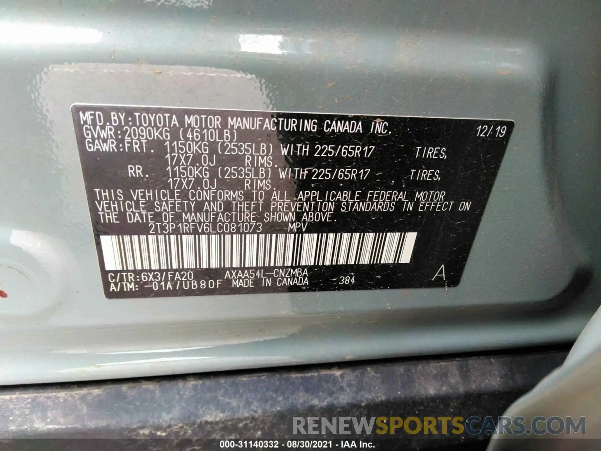 9 Фотография поврежденного автомобиля 2T3P1RFV6LC081073 TOYOTA RAV4 2020