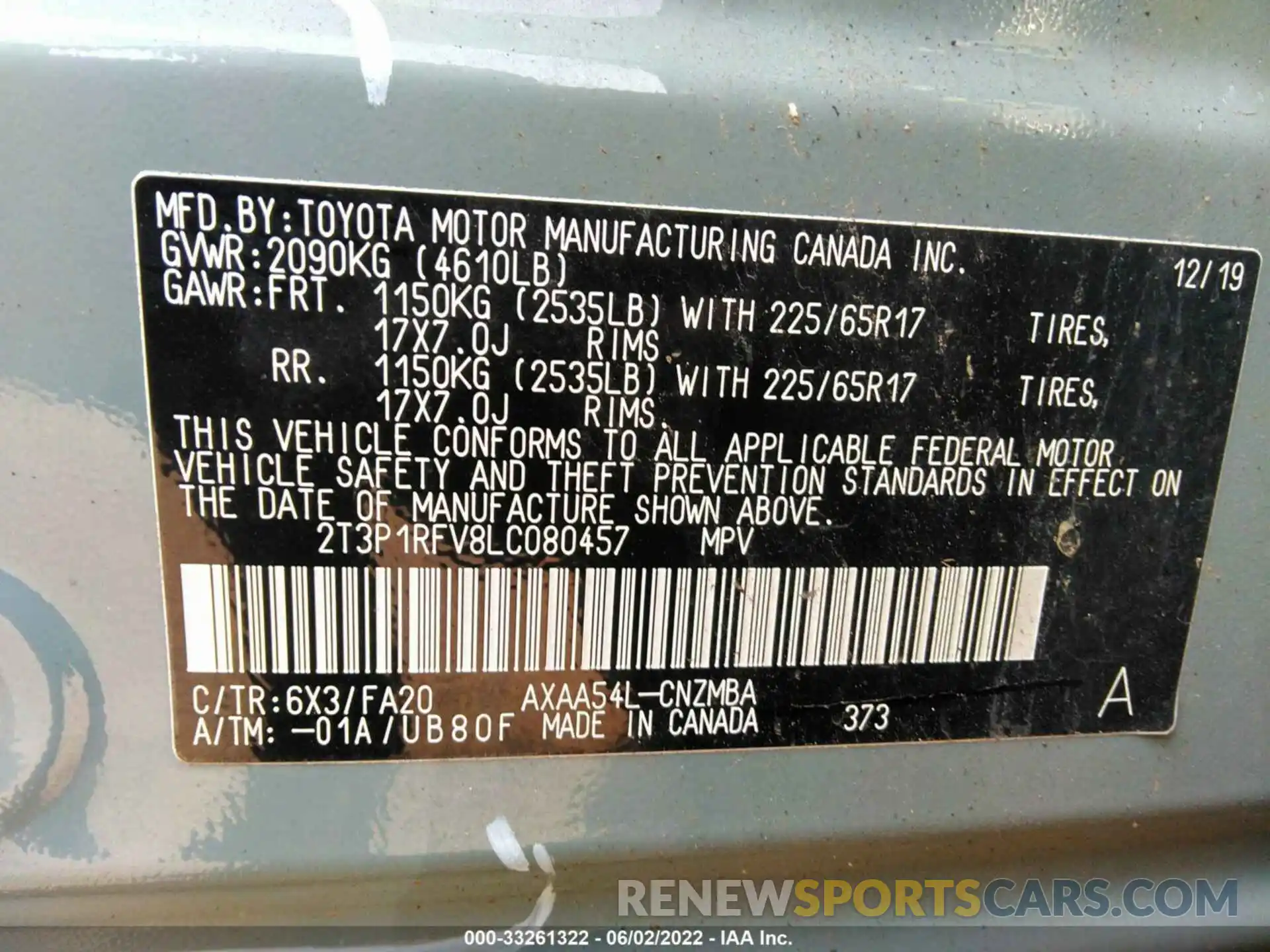 9 Фотография поврежденного автомобиля 2T3P1RFV8LC080457 TOYOTA RAV4 2020