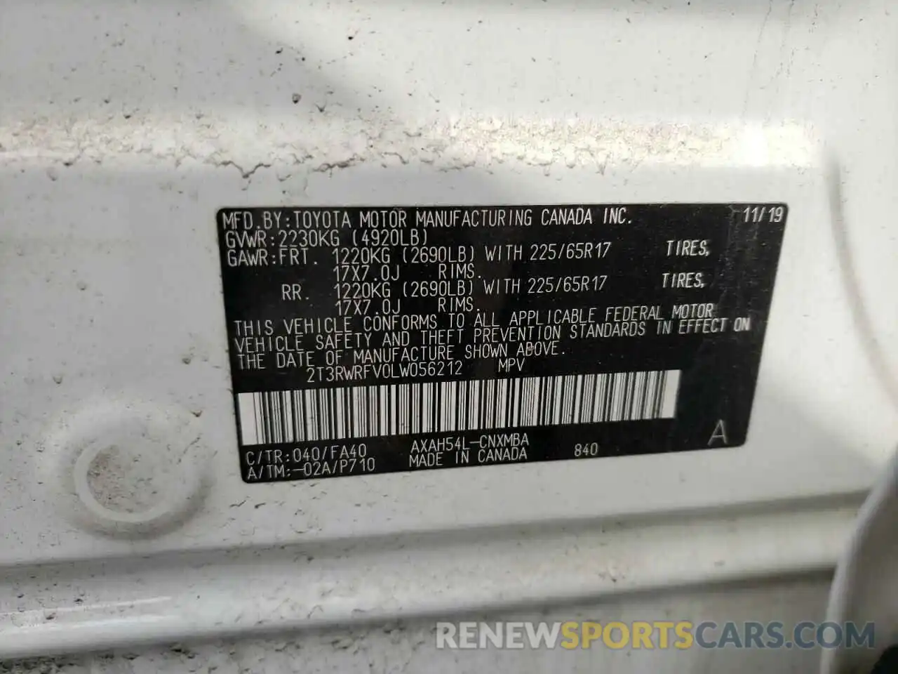 10 Фотография поврежденного автомобиля 2T3RWRFV0LW056212 TOYOTA RAV4 2020