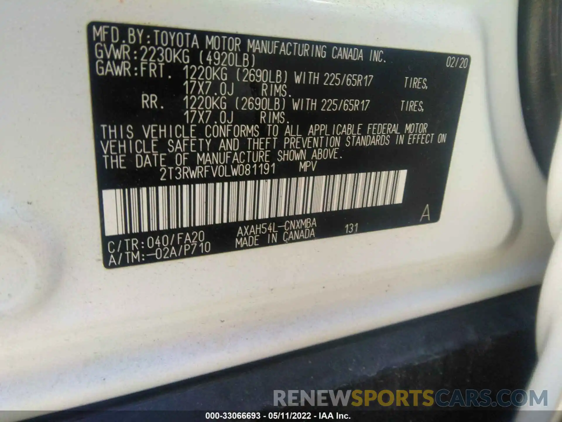 9 Фотография поврежденного автомобиля 2T3RWRFV0LW081191 TOYOTA RAV4 2020