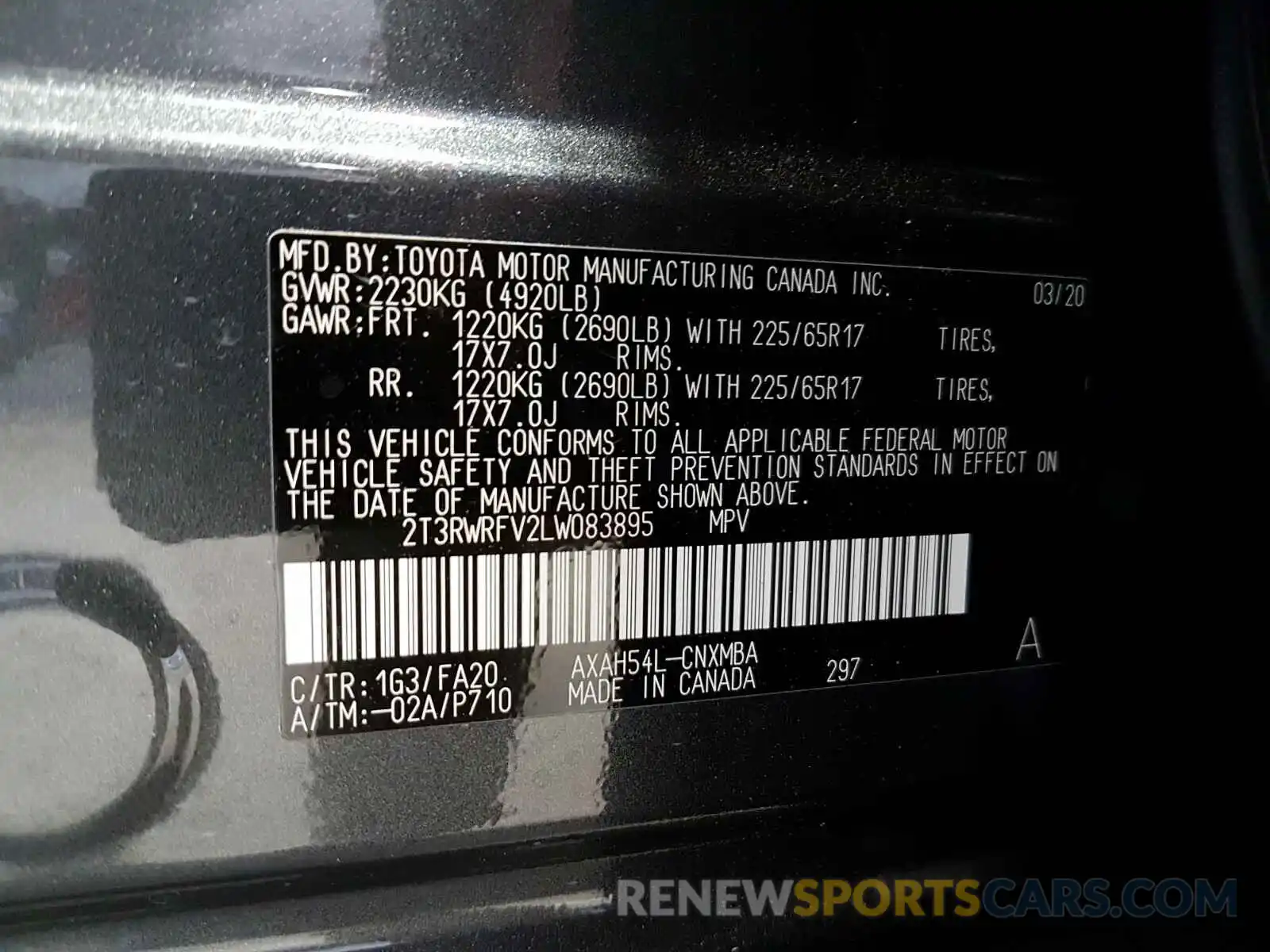 10 Фотография поврежденного автомобиля 2T3RWRFV2LW083895 TOYOTA RAV4 2020