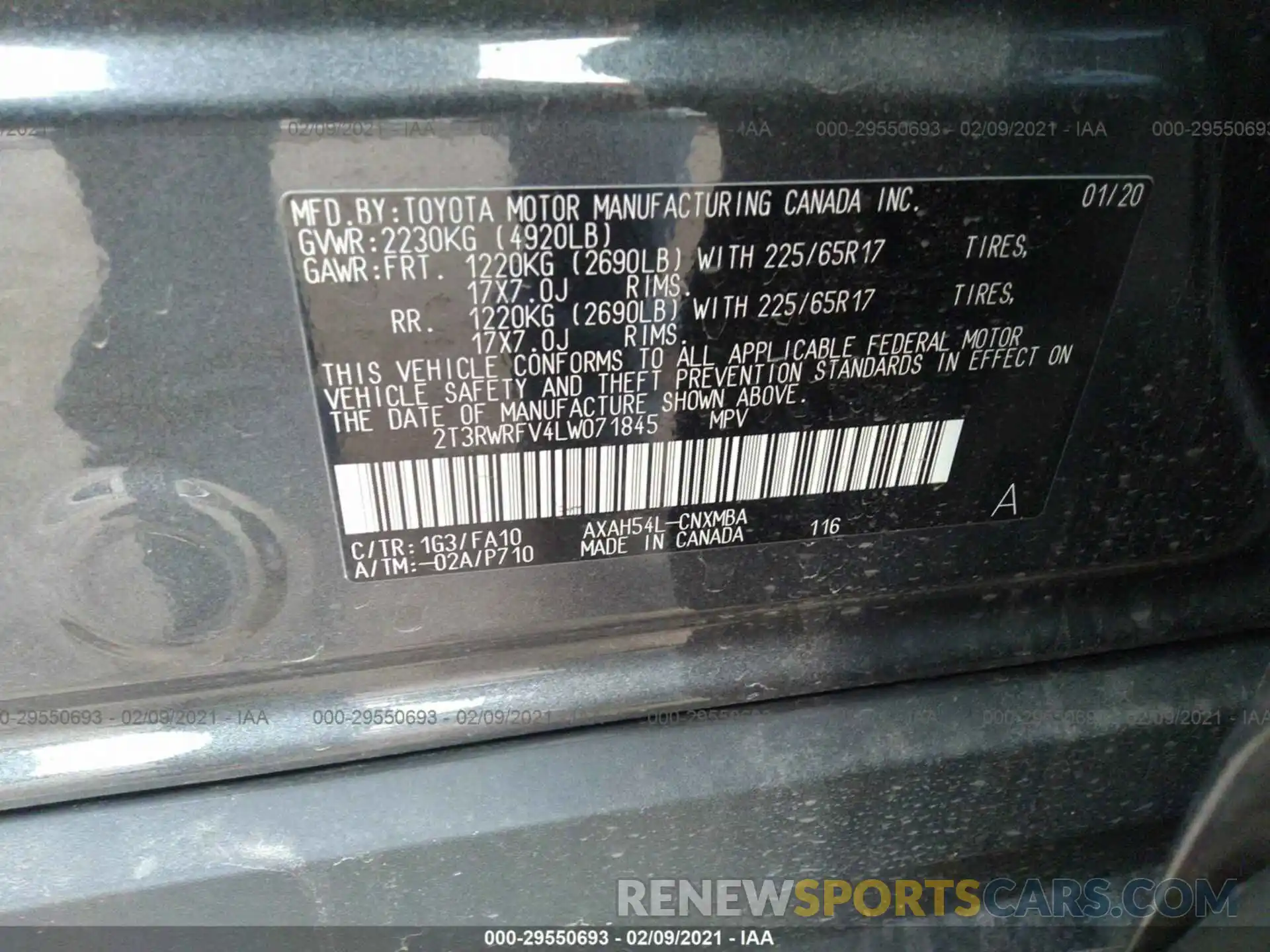 9 Фотография поврежденного автомобиля 2T3RWRFV4LW071845 TOYOTA RAV4 2020