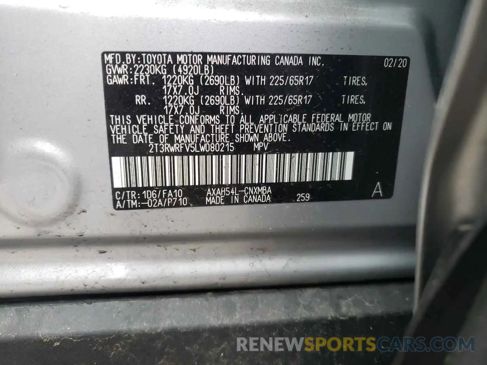 8 Фотография поврежденного автомобиля 2T3RWRFV5LW080215 TOYOTA RAV4 2020