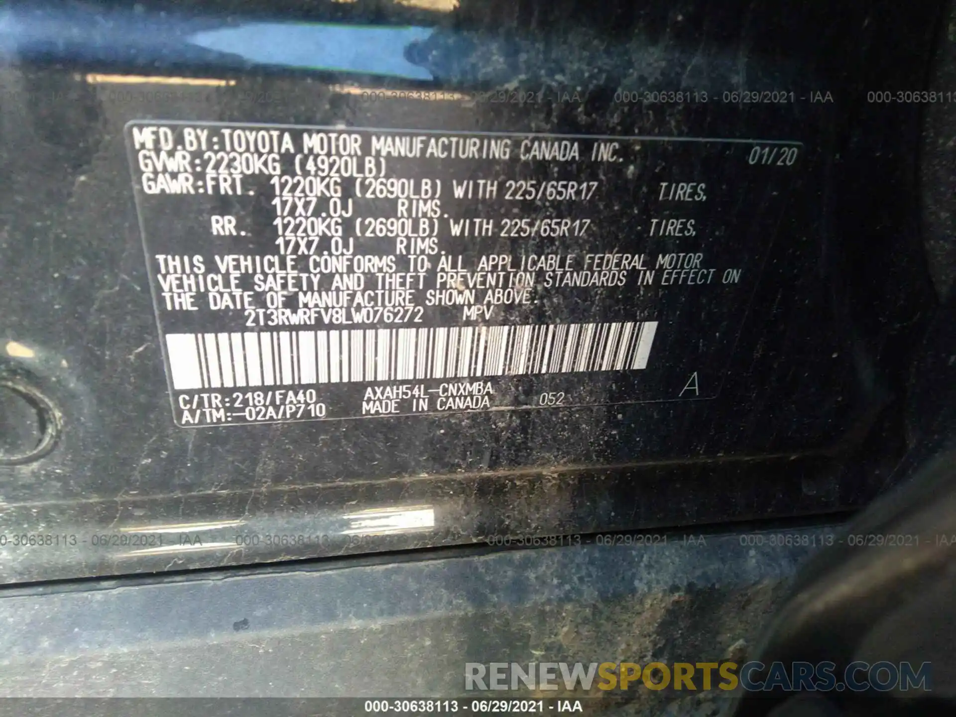 9 Фотография поврежденного автомобиля 2T3RWRFV8LW076272 TOYOTA RAV4 2020