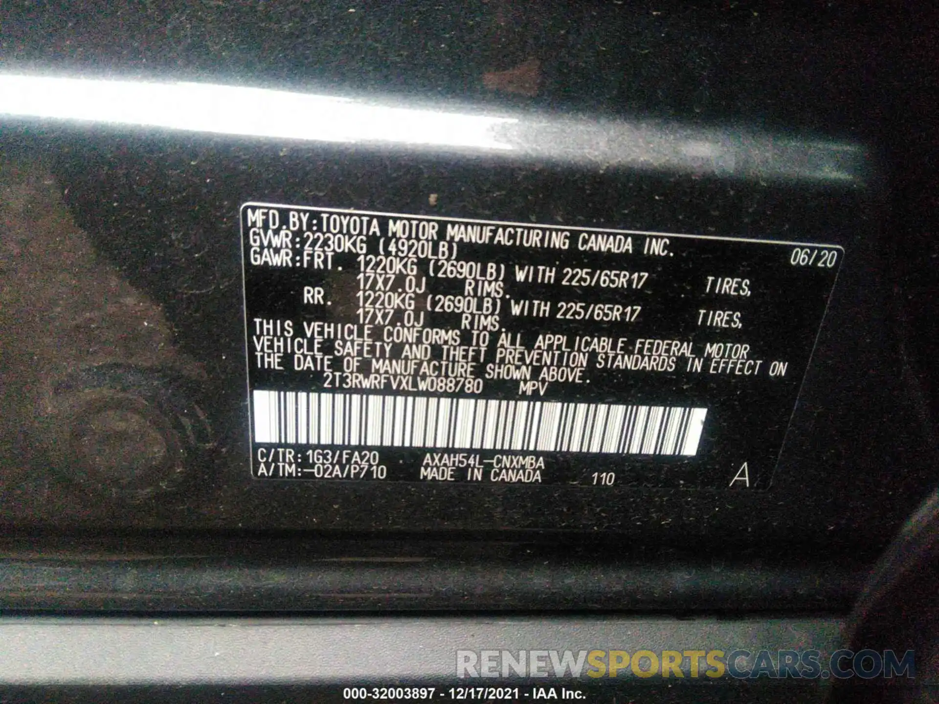 9 Фотография поврежденного автомобиля 2T3RWRFVXLW088780 TOYOTA RAV4 2020