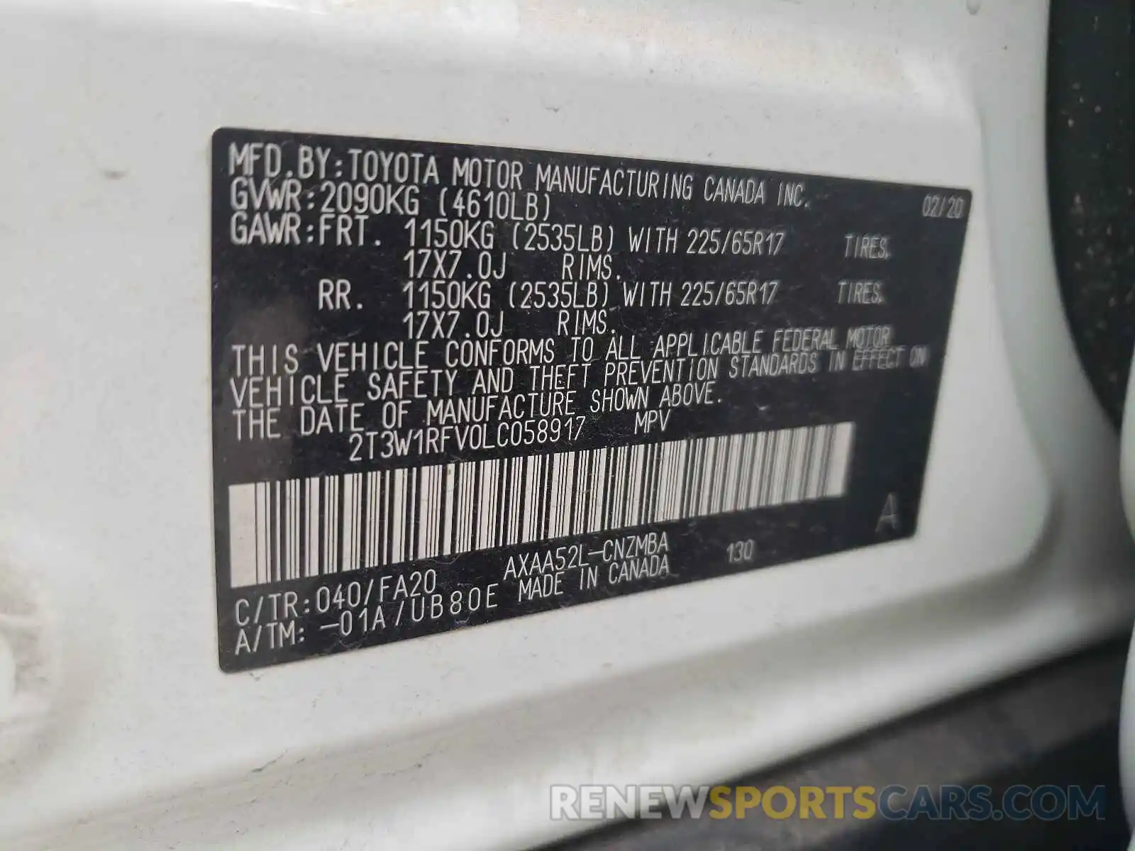 10 Фотография поврежденного автомобиля 2T3W1RFV0LC058917 TOYOTA RAV4 2020