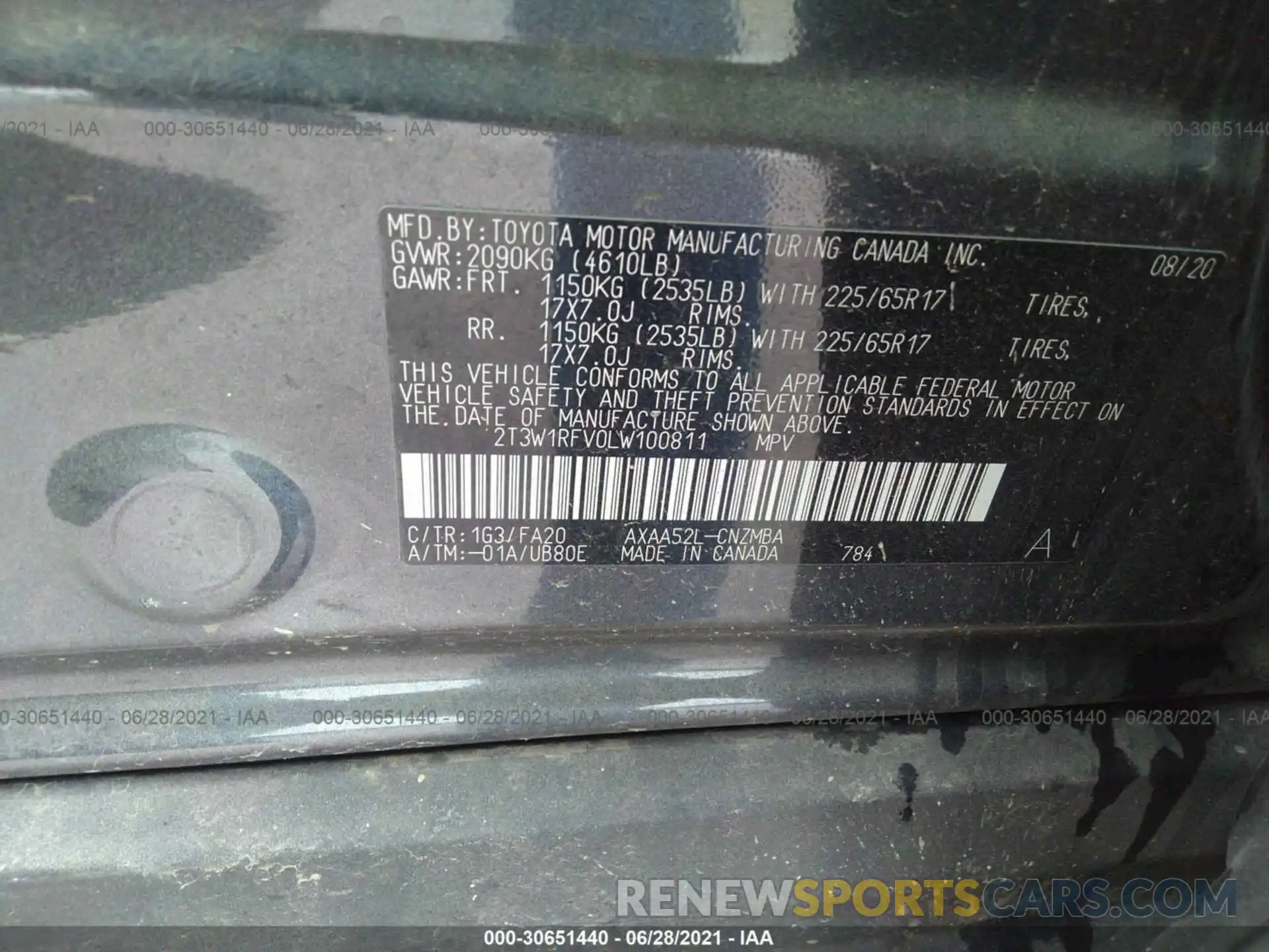 9 Фотография поврежденного автомобиля 2T3W1RFV0LW100811 TOYOTA RAV4 2020