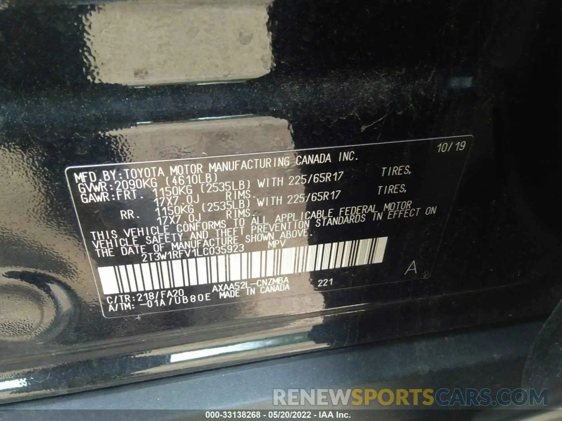 9 Фотография поврежденного автомобиля 2T3W1RFV1LC035923 TOYOTA RAV4 2020