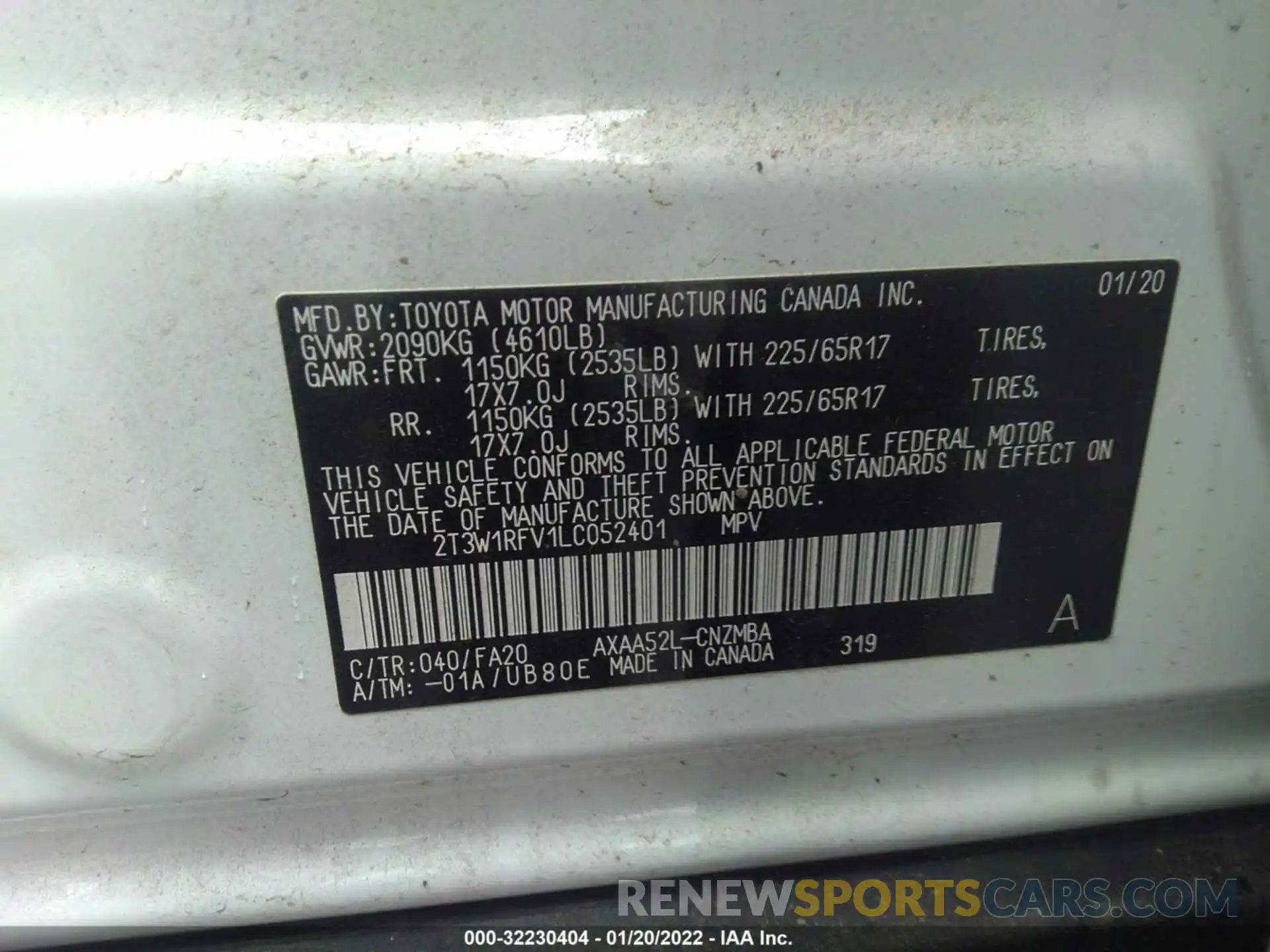 9 Фотография поврежденного автомобиля 2T3W1RFV1LC052401 TOYOTA RAV4 2020