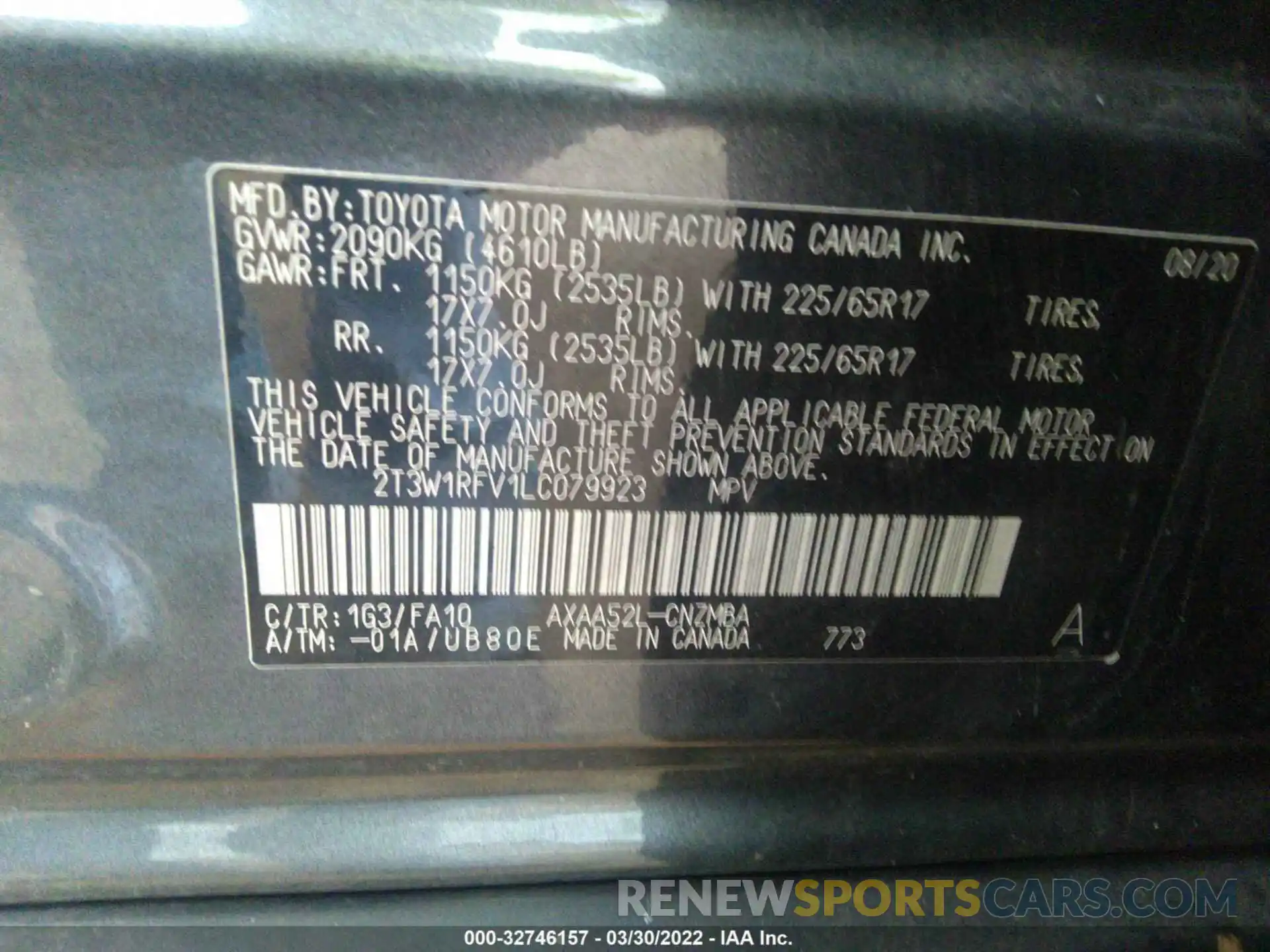 9 Фотография поврежденного автомобиля 2T3W1RFV1LC079923 TOYOTA RAV4 2020