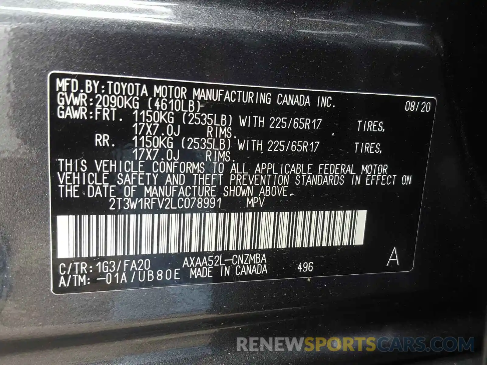 10 Фотография поврежденного автомобиля 2T3W1RFV2LC078991 TOYOTA RAV4 2020