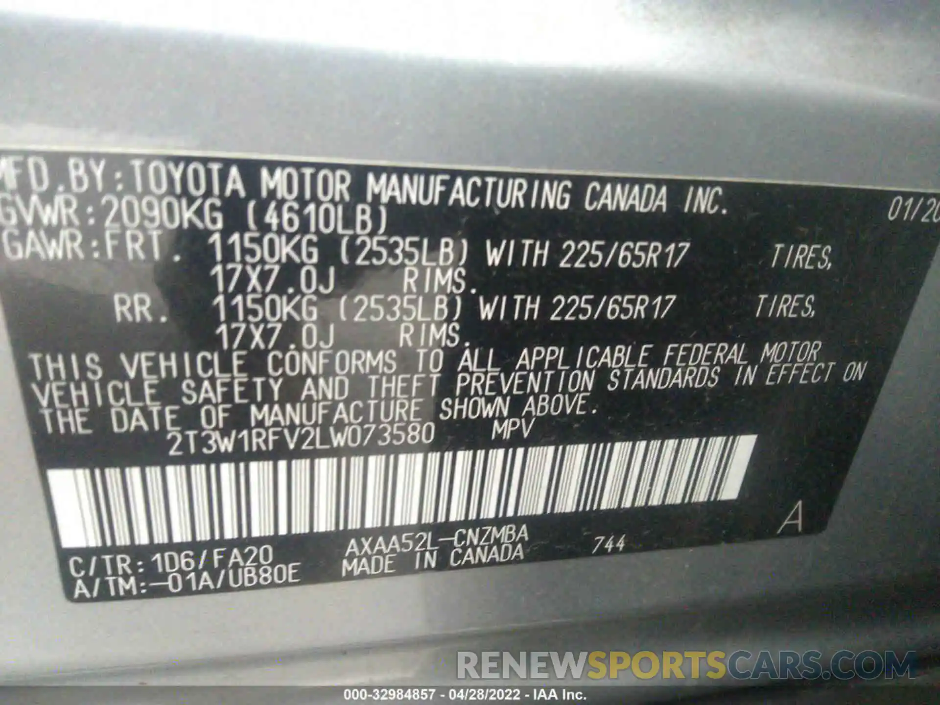 9 Фотография поврежденного автомобиля 2T3W1RFV2LW073580 TOYOTA RAV4 2020