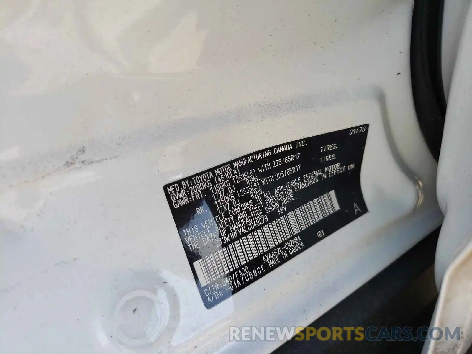 10 Photograph of a damaged car 2T3W1RFV4LC049279 TOYOTA RAV4 2020