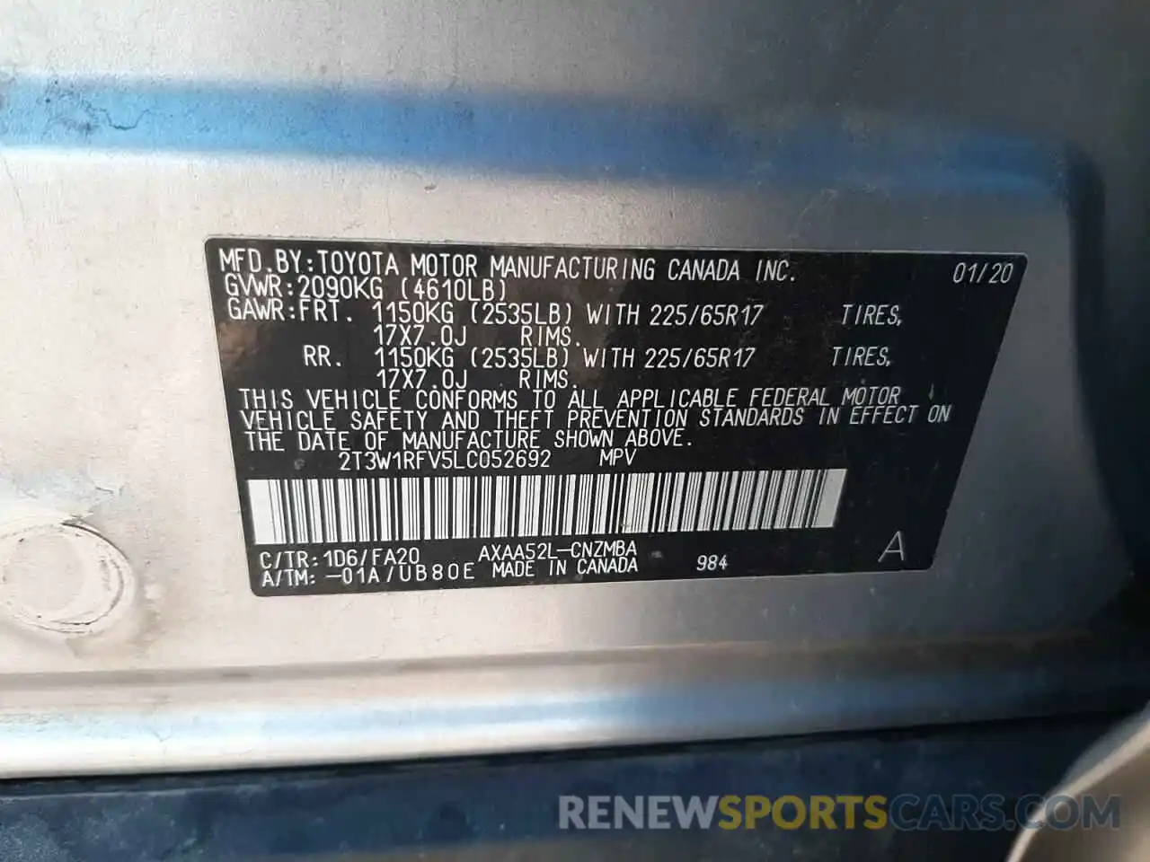 10 Фотография поврежденного автомобиля 2T3W1RFV5LC052692 TOYOTA RAV4 2020