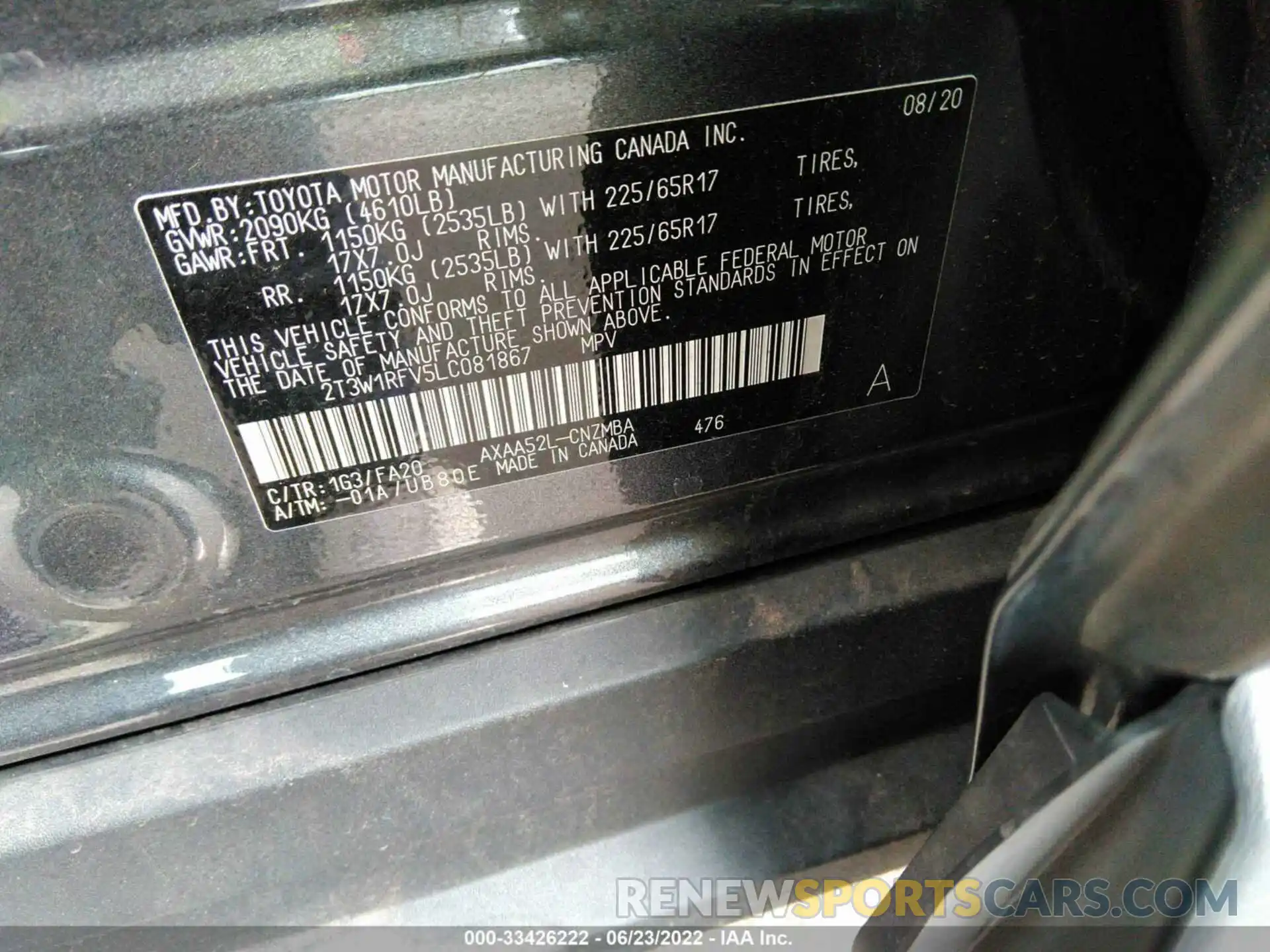 9 Фотография поврежденного автомобиля 2T3W1RFV5LC081867 TOYOTA RAV4 2020