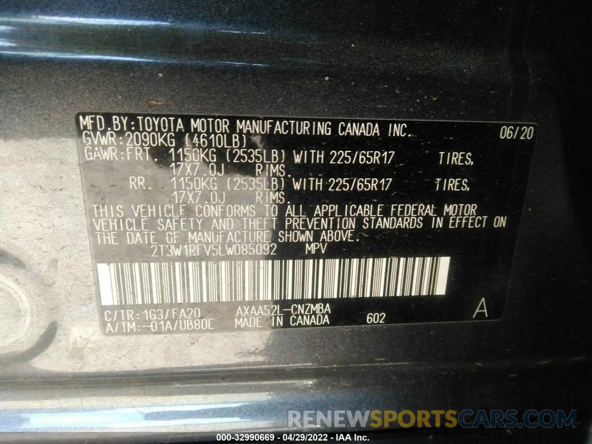 9 Фотография поврежденного автомобиля 2T3W1RFV5LW085092 TOYOTA RAV4 2020