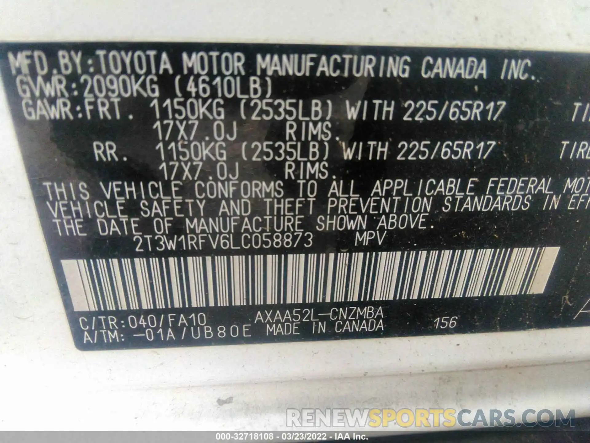 9 Фотография поврежденного автомобиля 2T3W1RFV6LC058873 TOYOTA RAV4 2020