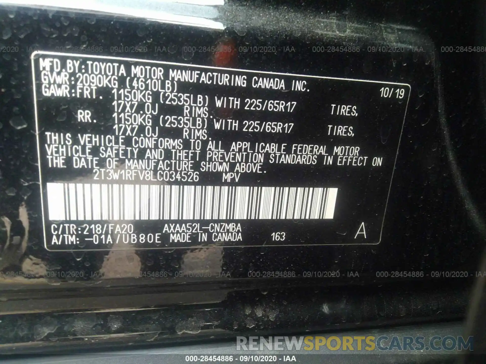 9 Фотография поврежденного автомобиля 2T3W1RFV8LC034526 TOYOTA RAV4 2020