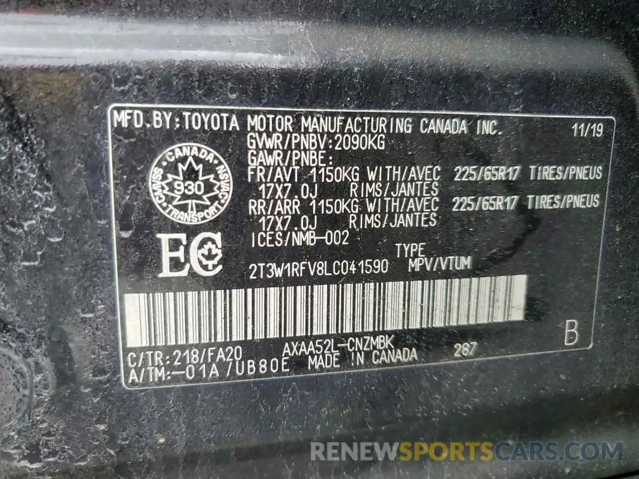 12 Фотография поврежденного автомобиля 2T3W1RFV8LC041590 TOYOTA RAV4 2020