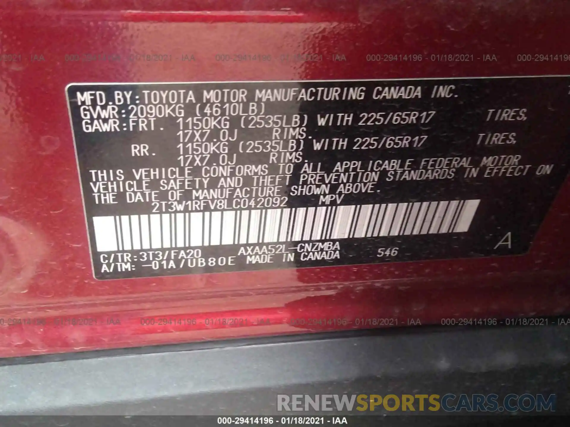 9 Фотография поврежденного автомобиля 2T3W1RFV8LC042092 TOYOTA RAV4 2020