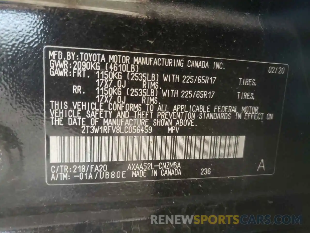 10 Фотография поврежденного автомобиля 2T3W1RFV8LC056459 TOYOTA RAV4 2020