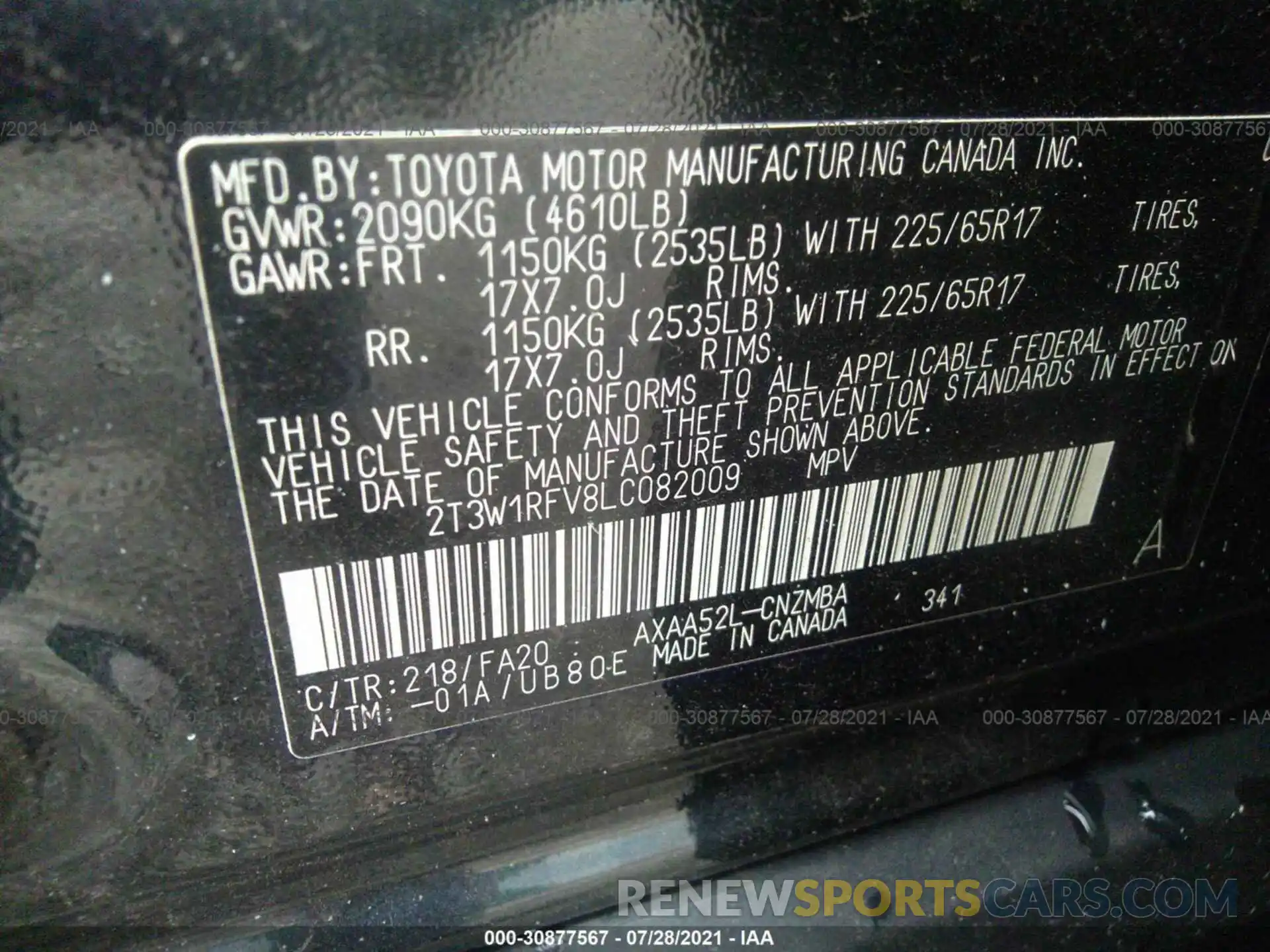 9 Фотография поврежденного автомобиля 2T3W1RFV8LC082009 TOYOTA RAV4 2020