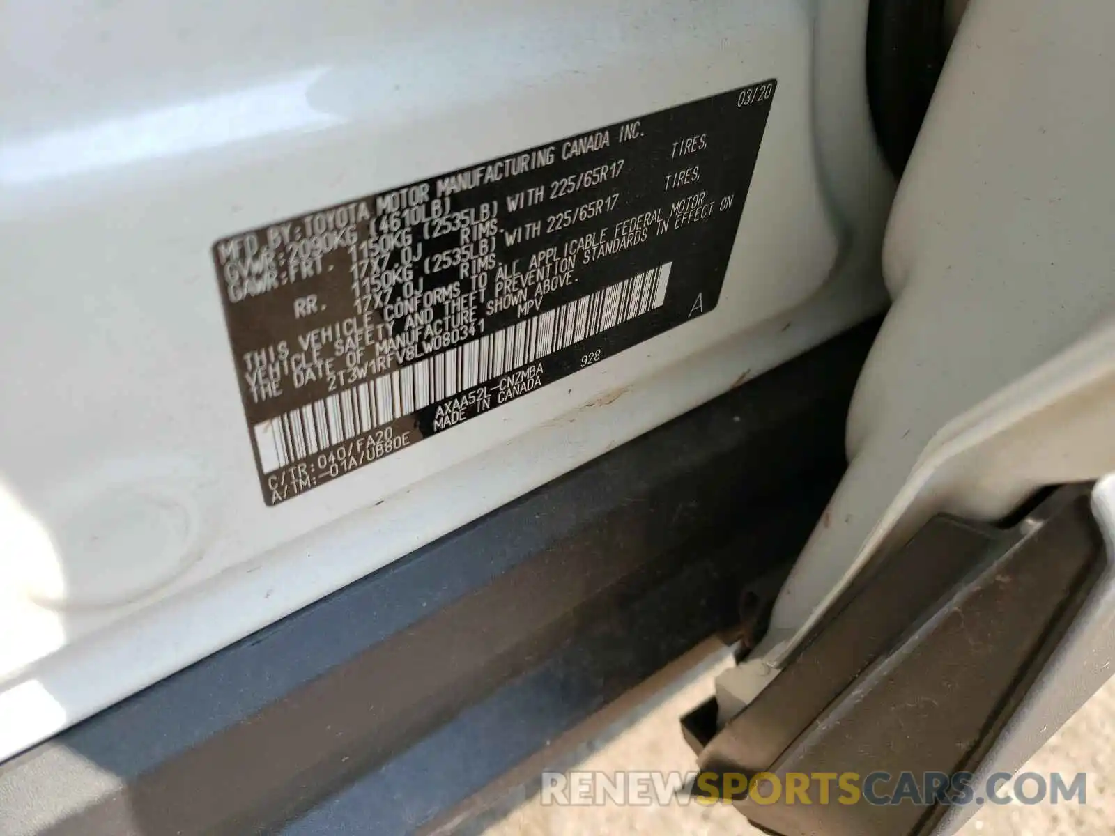 10 Фотография поврежденного автомобиля 2T3W1RFV8LW080341 TOYOTA RAV4 2020