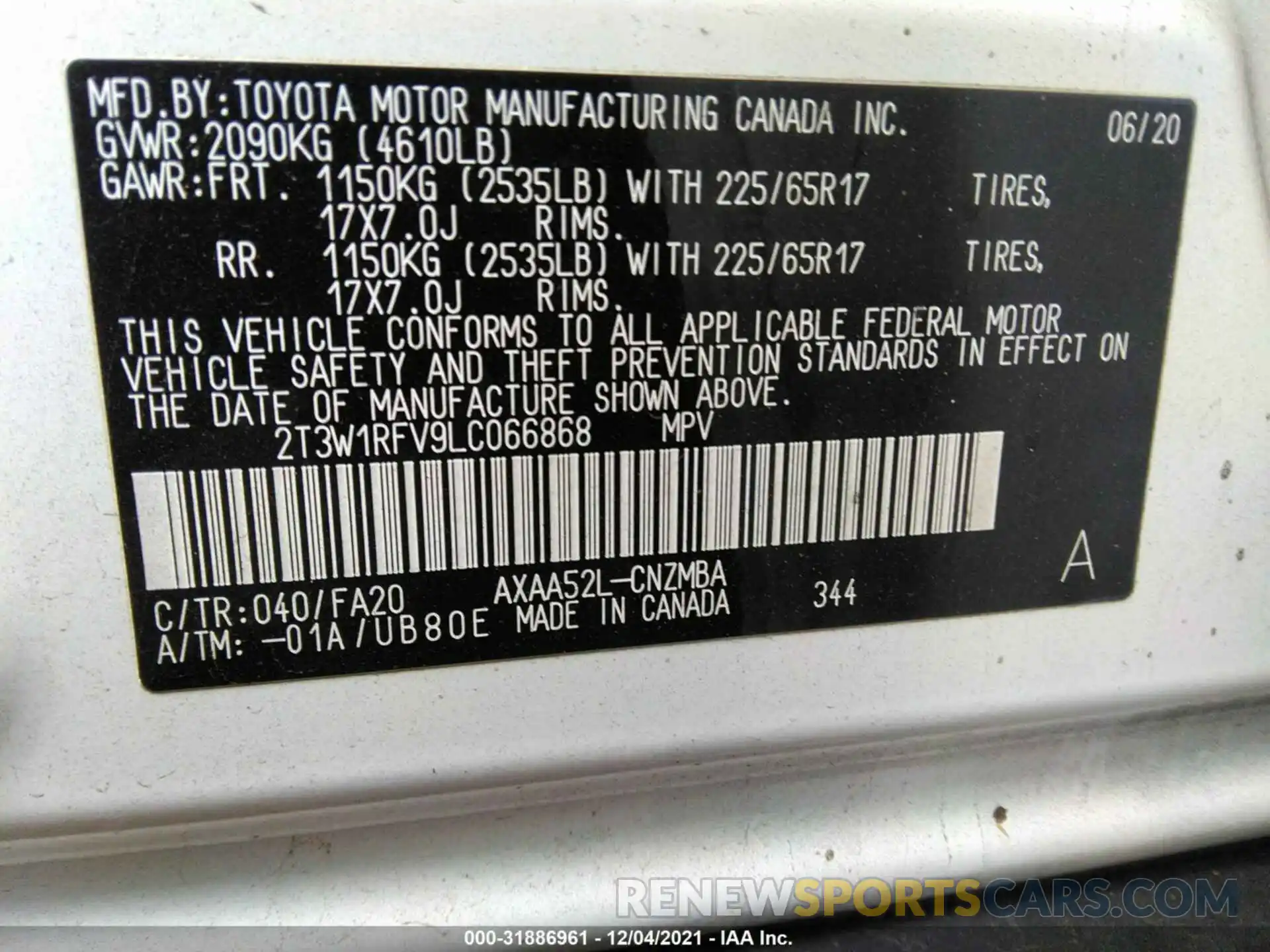 9 Фотография поврежденного автомобиля 2T3W1RFV9LC066868 TOYOTA RAV4 2020