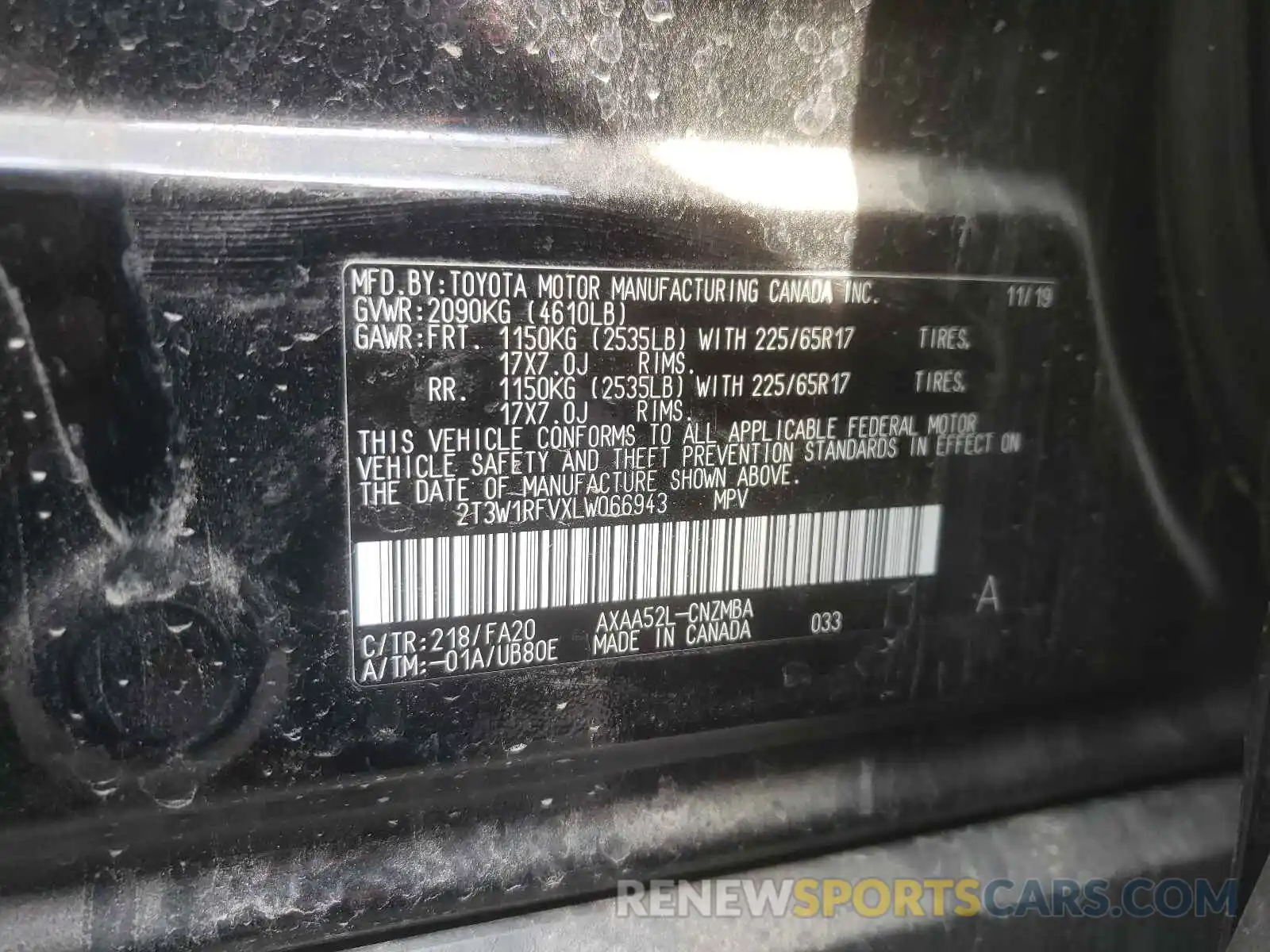 10 Photograph of a damaged car 2T3W1RFVXLW066943 TOYOTA RAV4 2020
