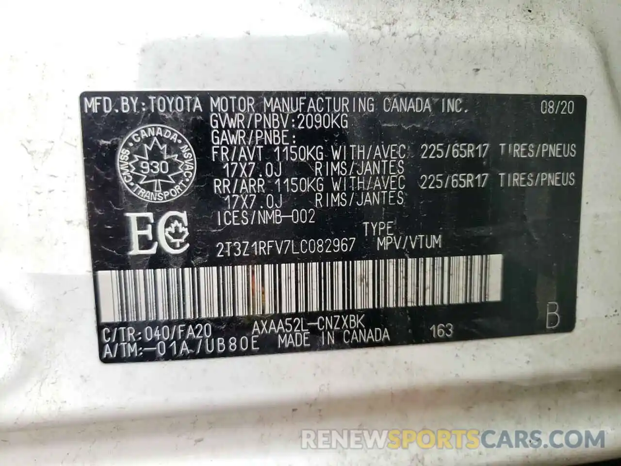 10 Фотография поврежденного автомобиля 2T3Z1RFV7LC082967 TOYOTA RAV4 2020