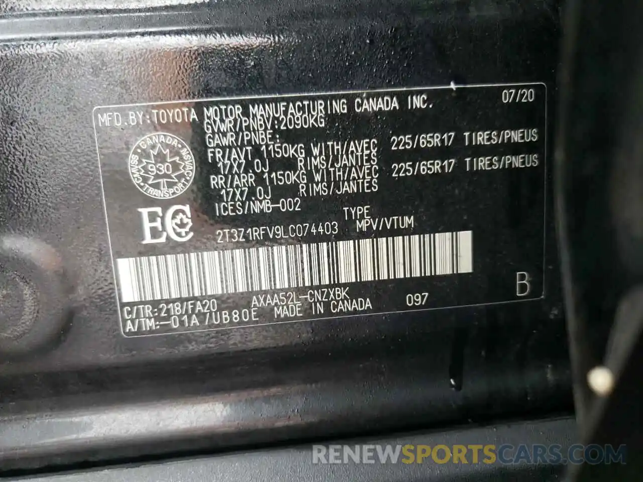 10 Фотография поврежденного автомобиля 2T3Z1RFV9LC074403 TOYOTA RAV4 2020