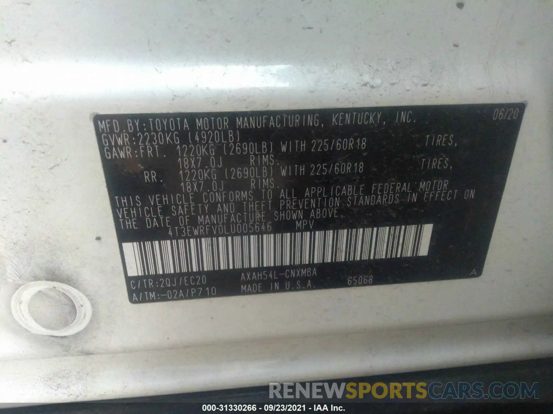 9 Фотография поврежденного автомобиля 4T3EWRFV0LU005646 TOYOTA RAV4 2020