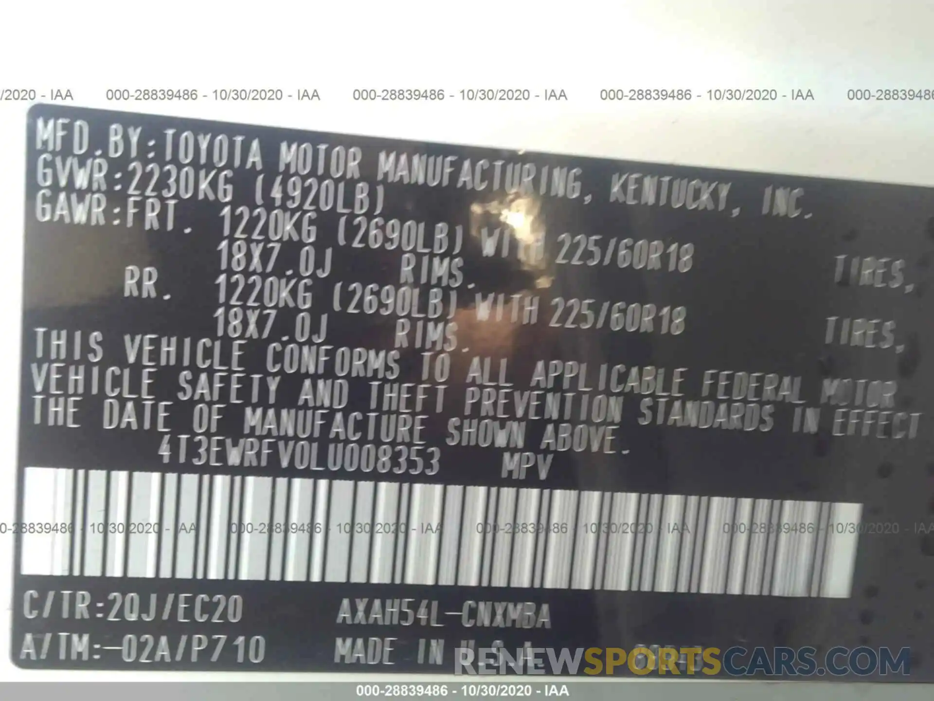 9 Фотография поврежденного автомобиля 4T3EWRFV0LU008353 TOYOTA RAV4 2020