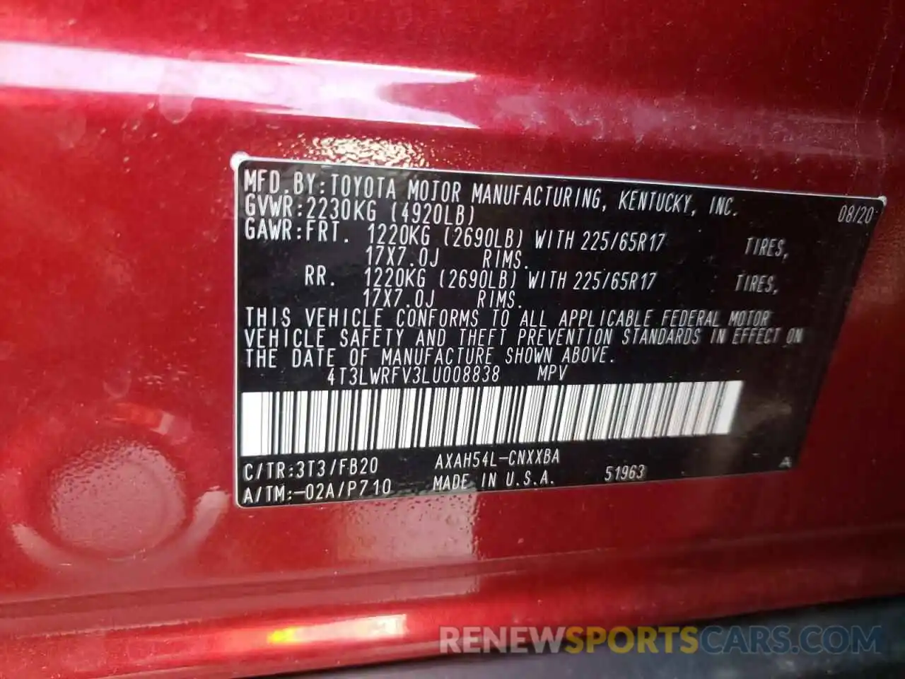 10 Фотография поврежденного автомобиля 4T3LWRFV3LU008838 TOYOTA RAV4 2020