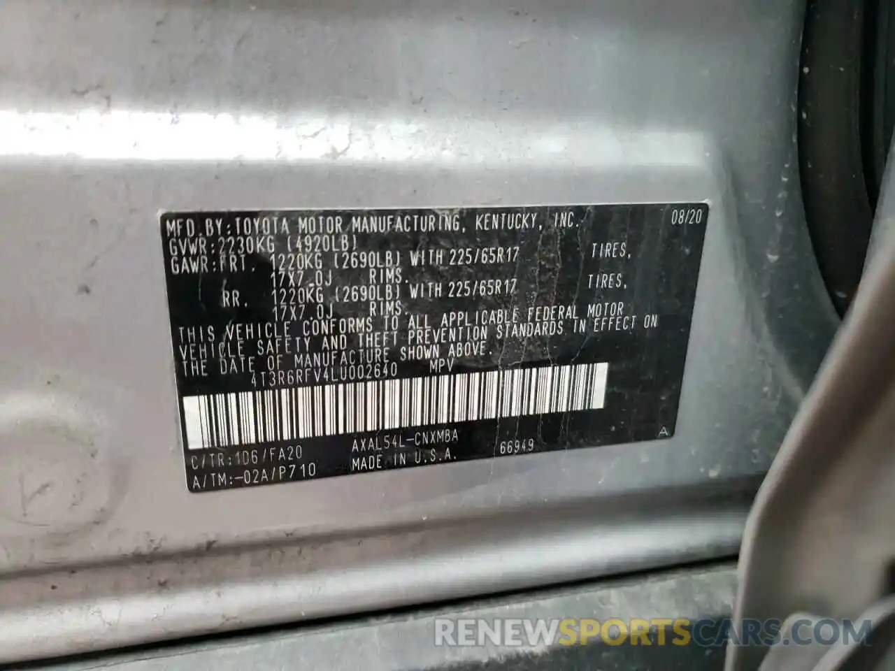 10 Фотография поврежденного автомобиля 4T3R6RFV4LU002640 TOYOTA RAV4 2020