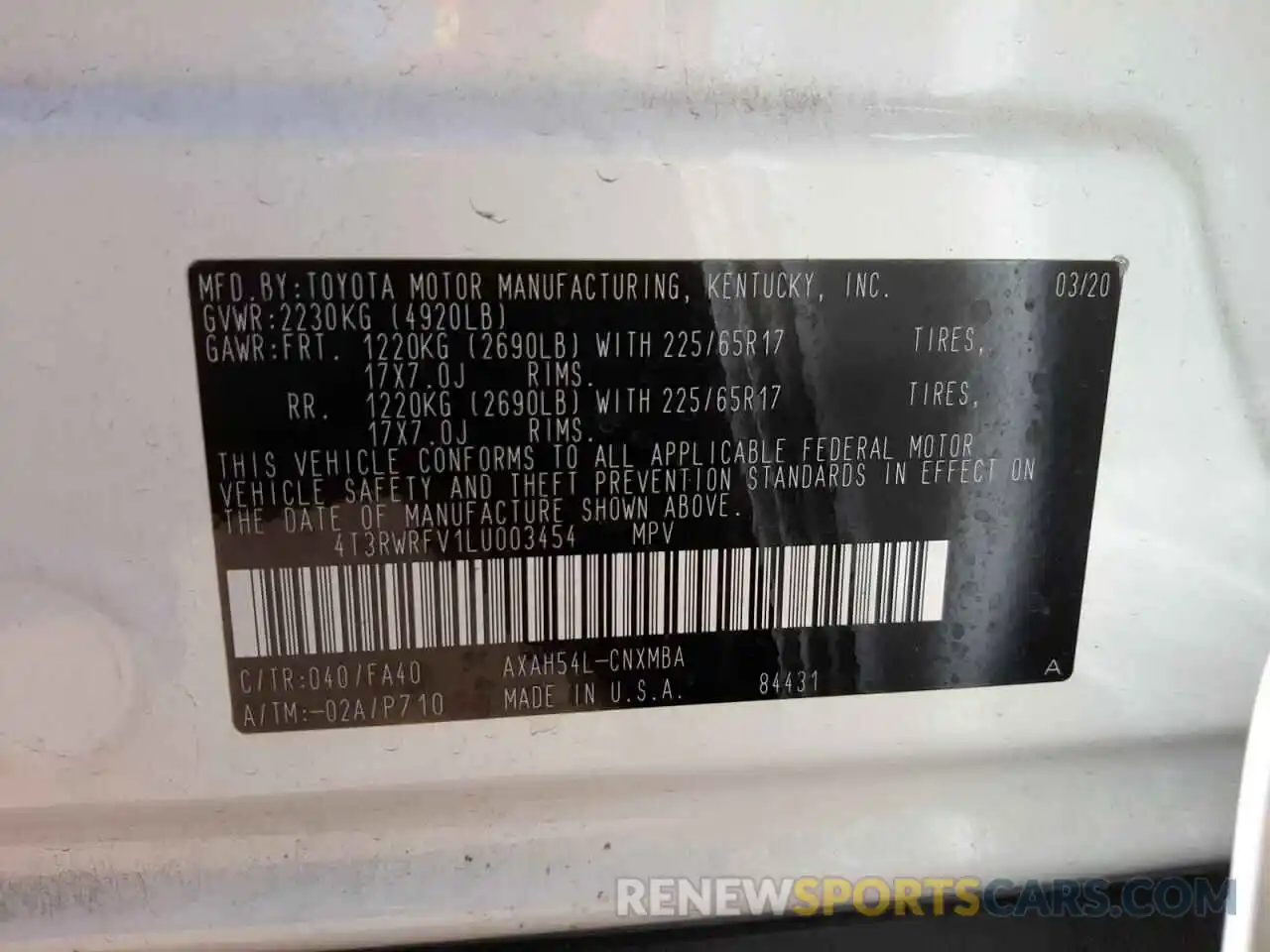 10 Фотография поврежденного автомобиля 4T3RWRFV1LU003454 TOYOTA RAV4 2020