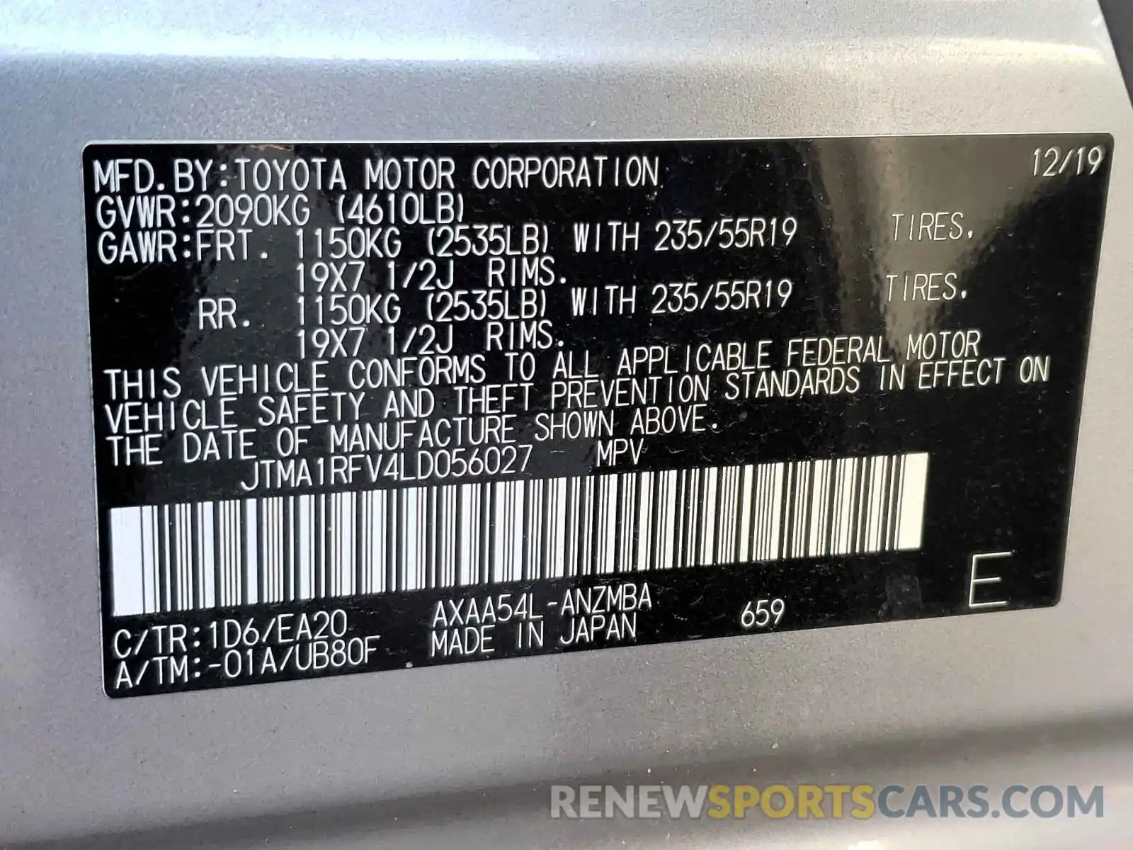 10 Фотография поврежденного автомобиля JTMA1RFV4LD056027 TOYOTA RAV4 2020