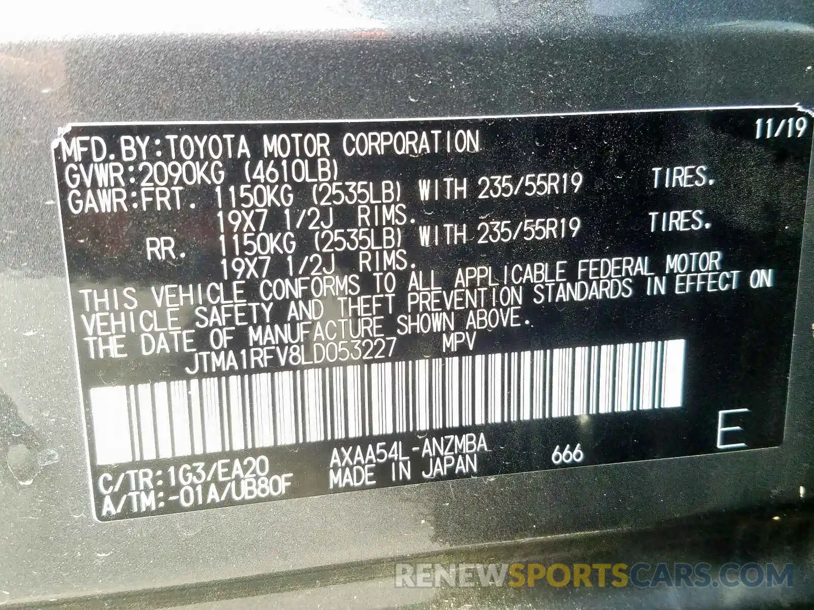 10 Фотография поврежденного автомобиля JTMA1RFV8LD053227 TOYOTA RAV4 2020