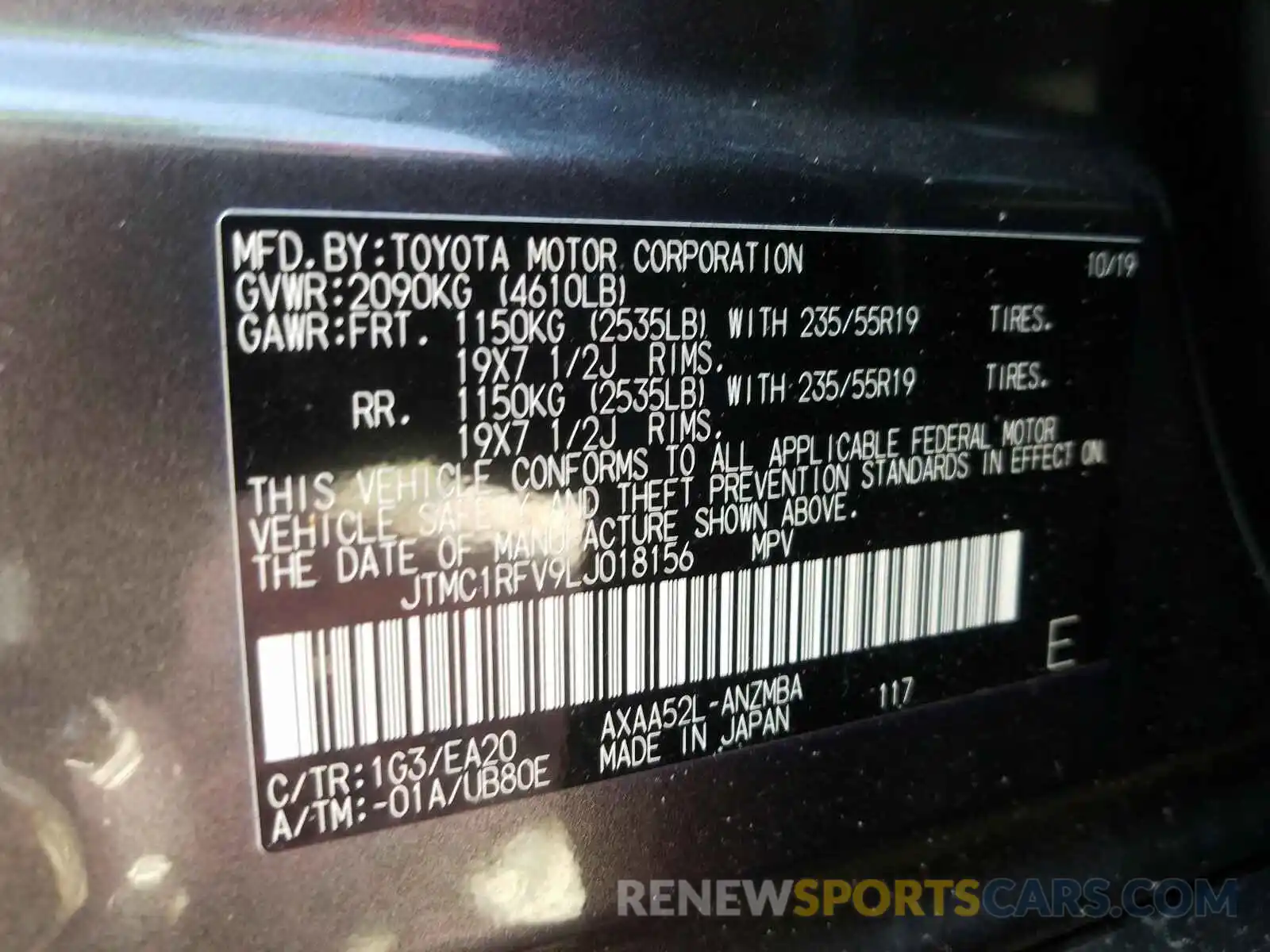 10 Фотография поврежденного автомобиля JTMC1RFV9LJ018156 TOYOTA RAV4 2020