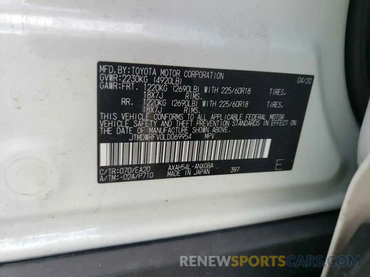 10 Фотография поврежденного автомобиля JTMDWRFV0LD069954 TOYOTA RAV4 2020