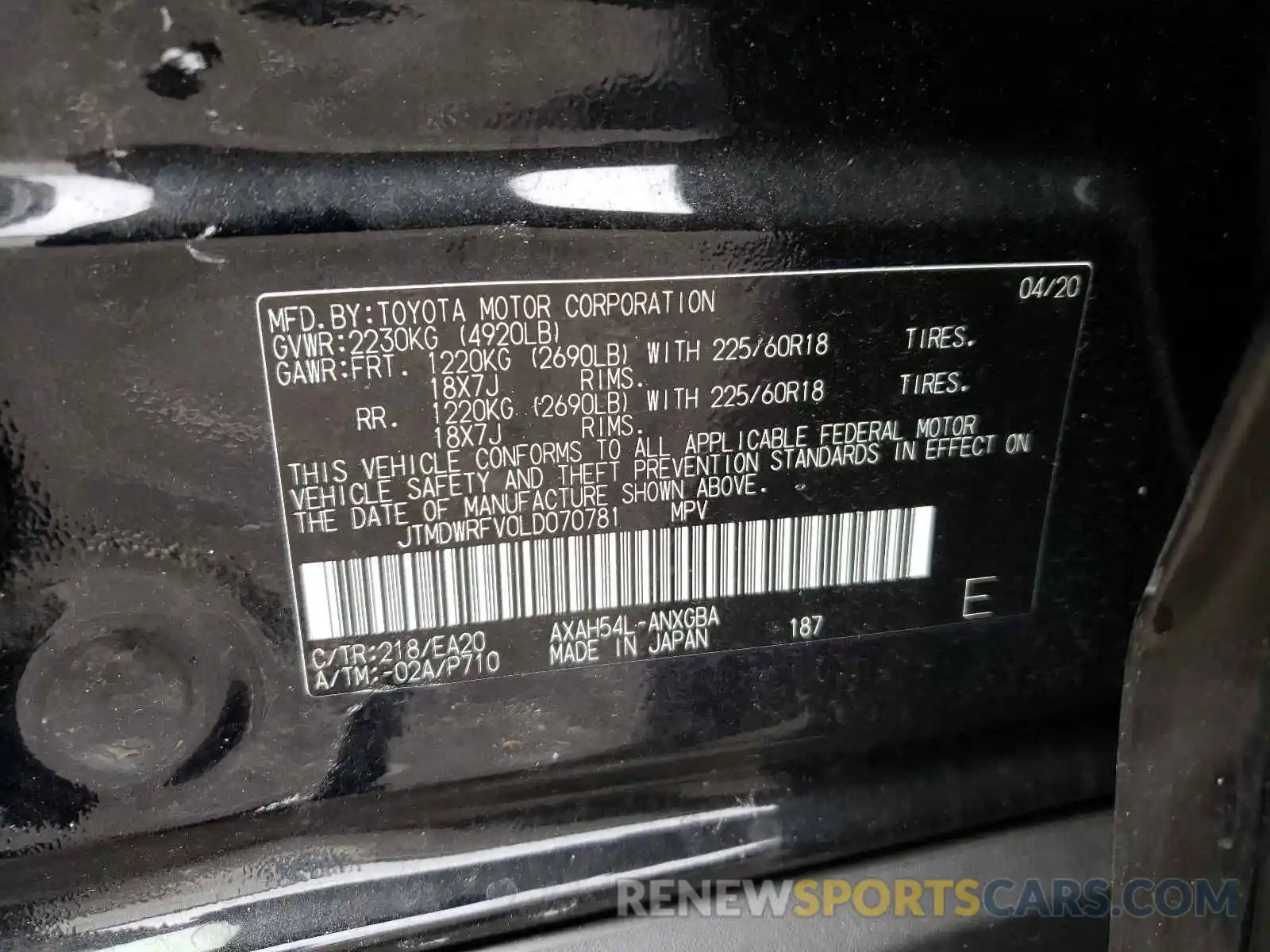 10 Фотография поврежденного автомобиля JTMDWRFV0LD070781 TOYOTA RAV4 2020