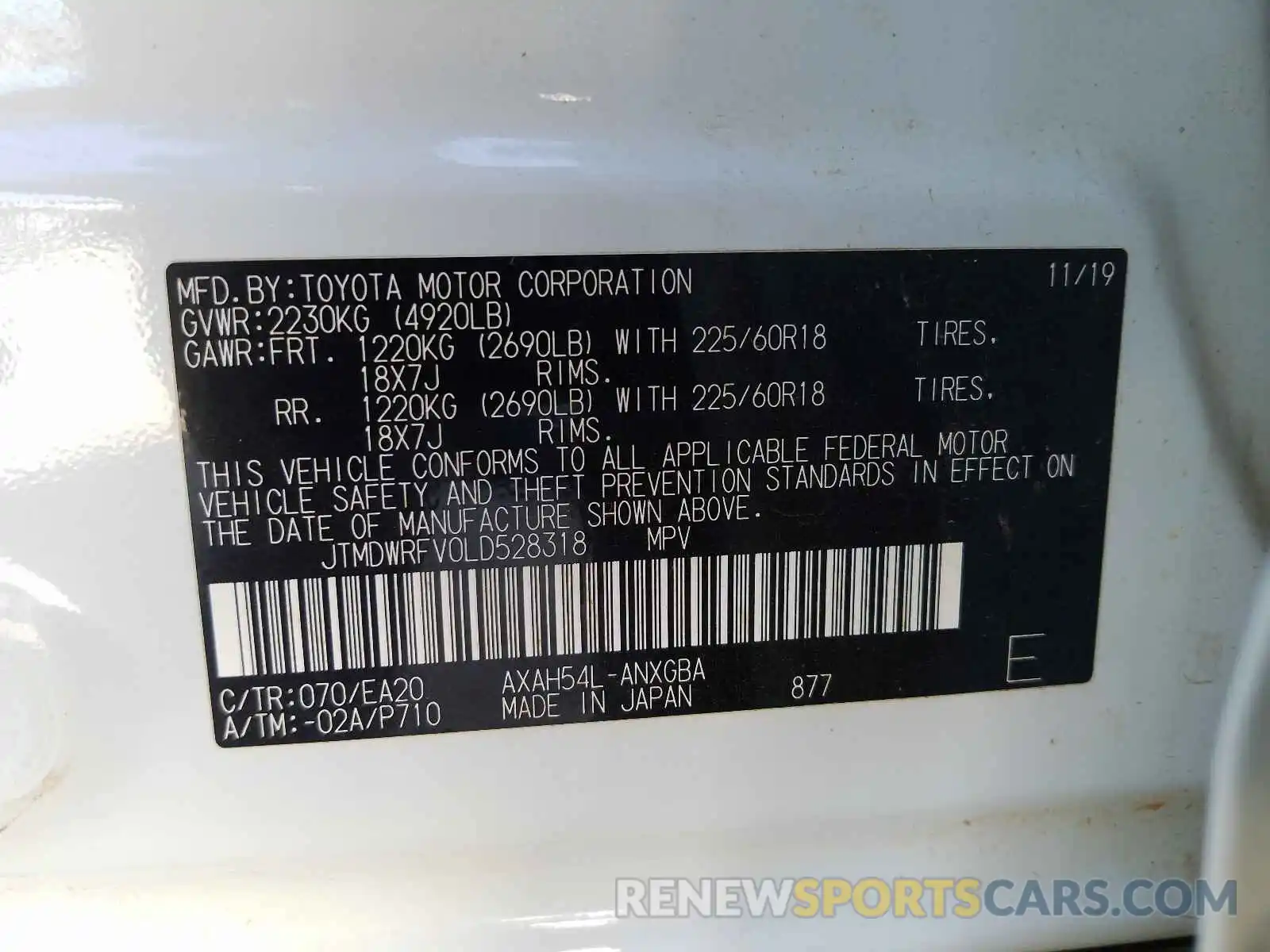 10 Фотография поврежденного автомобиля JTMDWRFV0LD528318 TOYOTA RAV4 2020