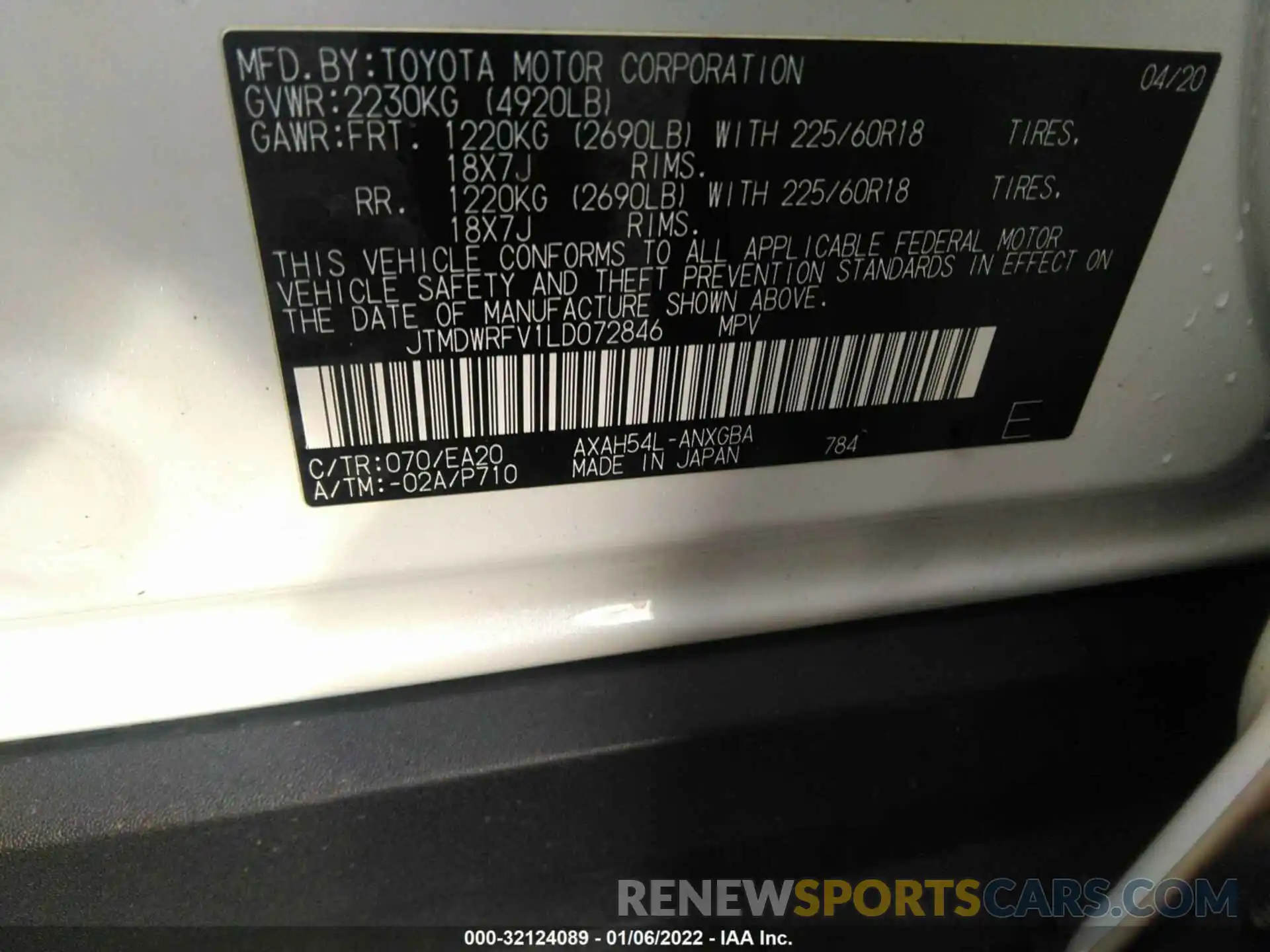 9 Фотография поврежденного автомобиля JTMDWRFV1LD072846 TOYOTA RAV4 2020