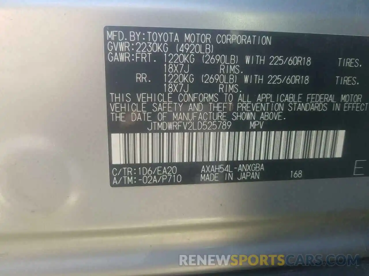 10 Фотография поврежденного автомобиля JTMDWRFV2LD525789 TOYOTA RAV4 2020