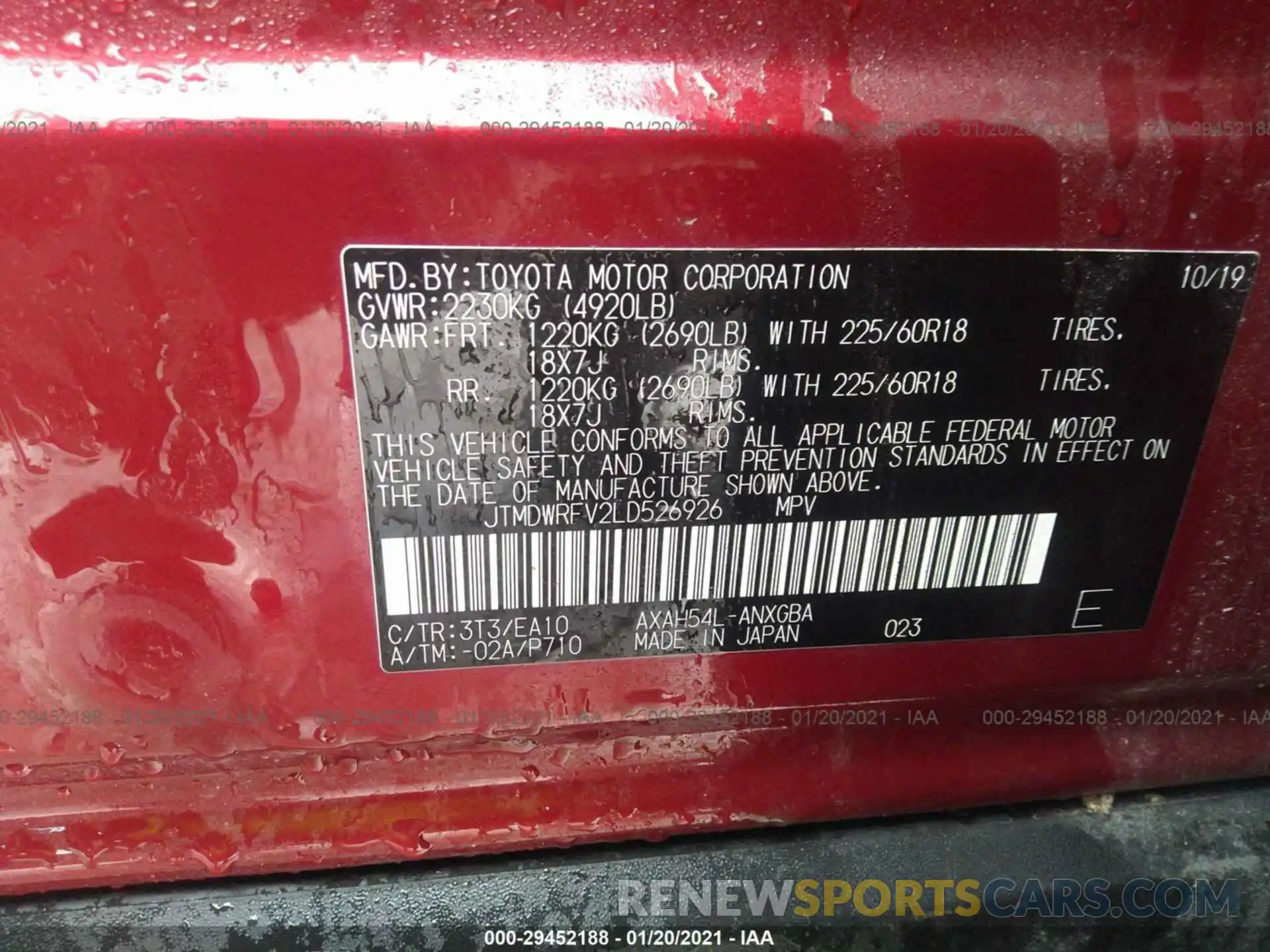 9 Фотография поврежденного автомобиля JTMDWRFV2LD526926 TOYOTA RAV4 2020